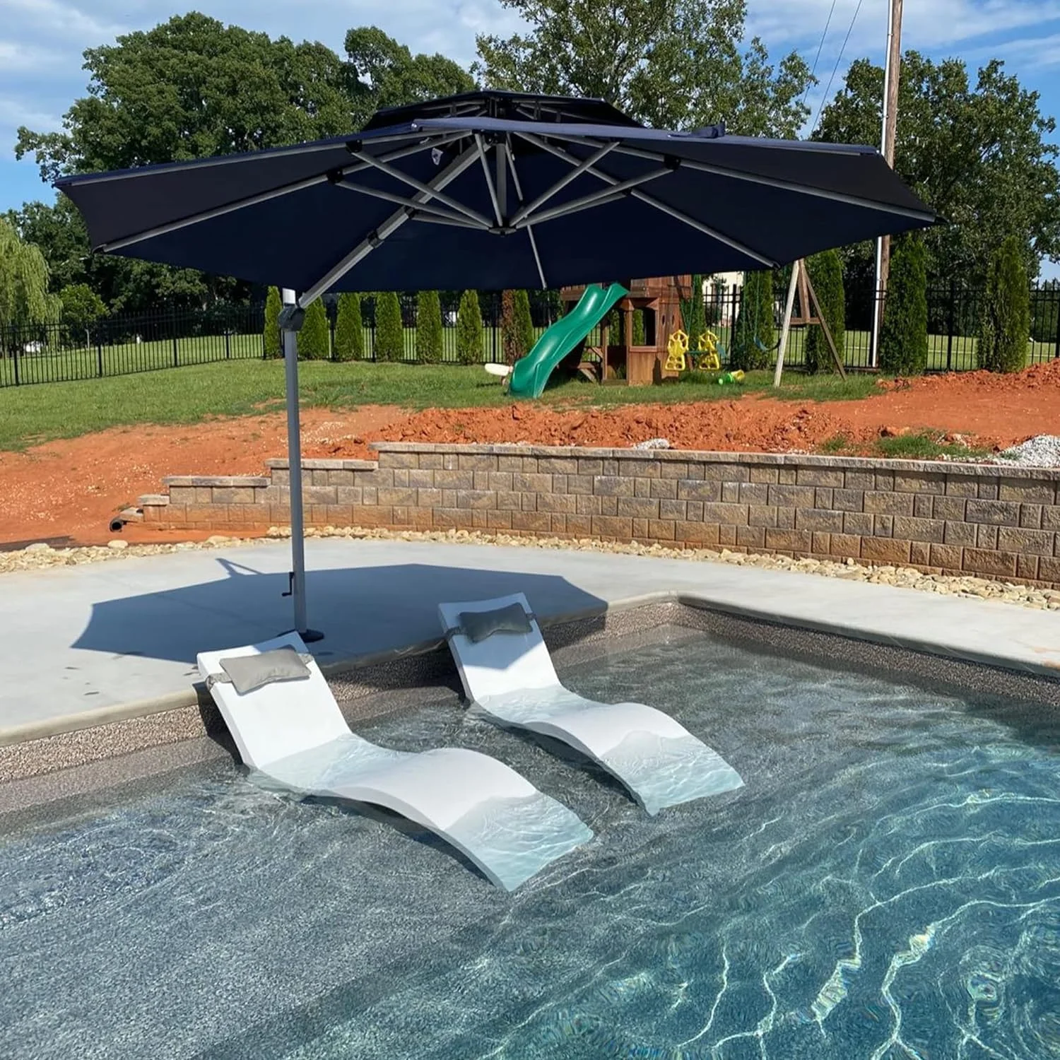 PURPLE LEAF Patio Umbrella 12 Feet Double Top Round Deluxe Offset Hanging Umbrella Outdoor Market Umbrella Garden Umbrella, Navy Blue