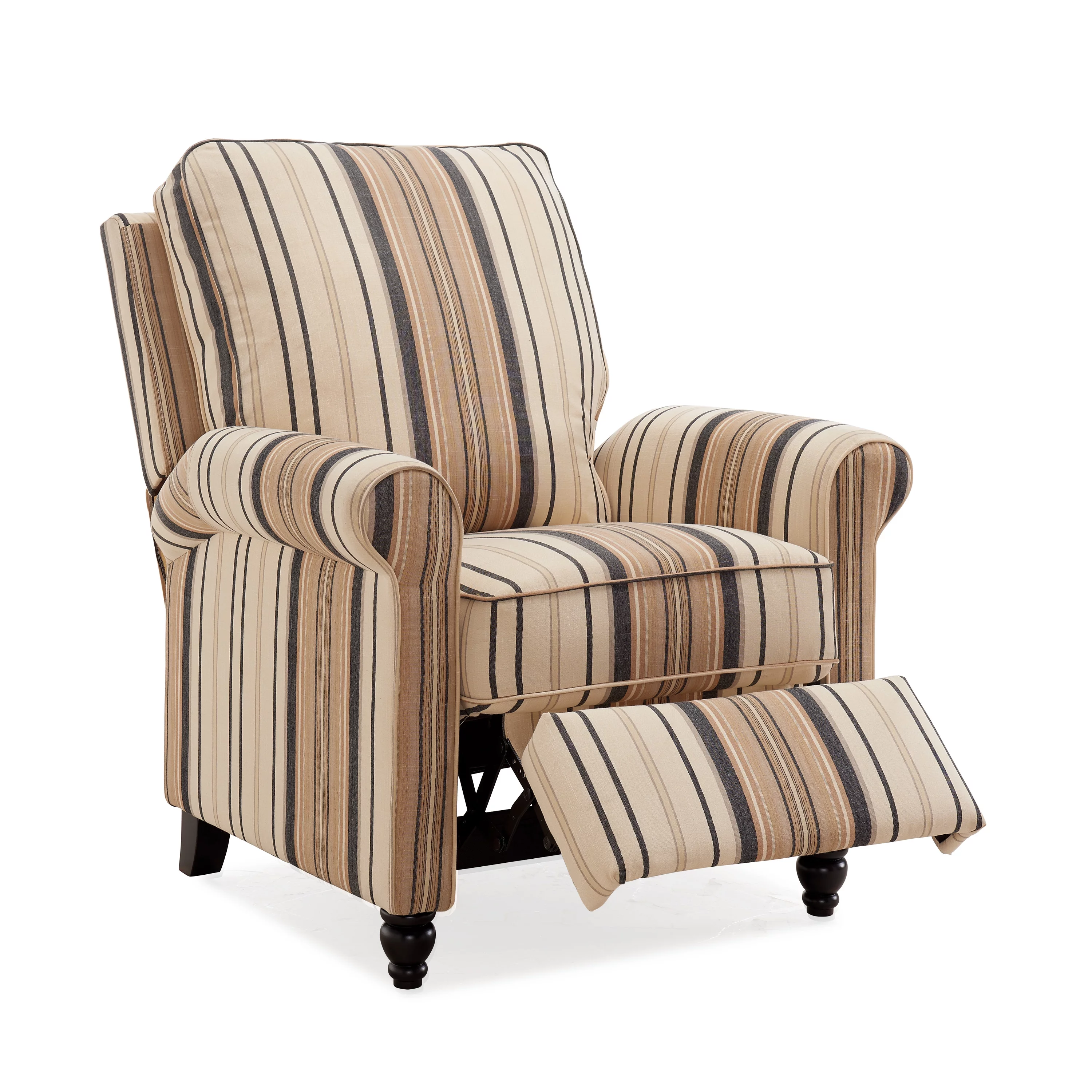 Homesvale Push Back Recliner Chair, Brown and Black Woven Stripe