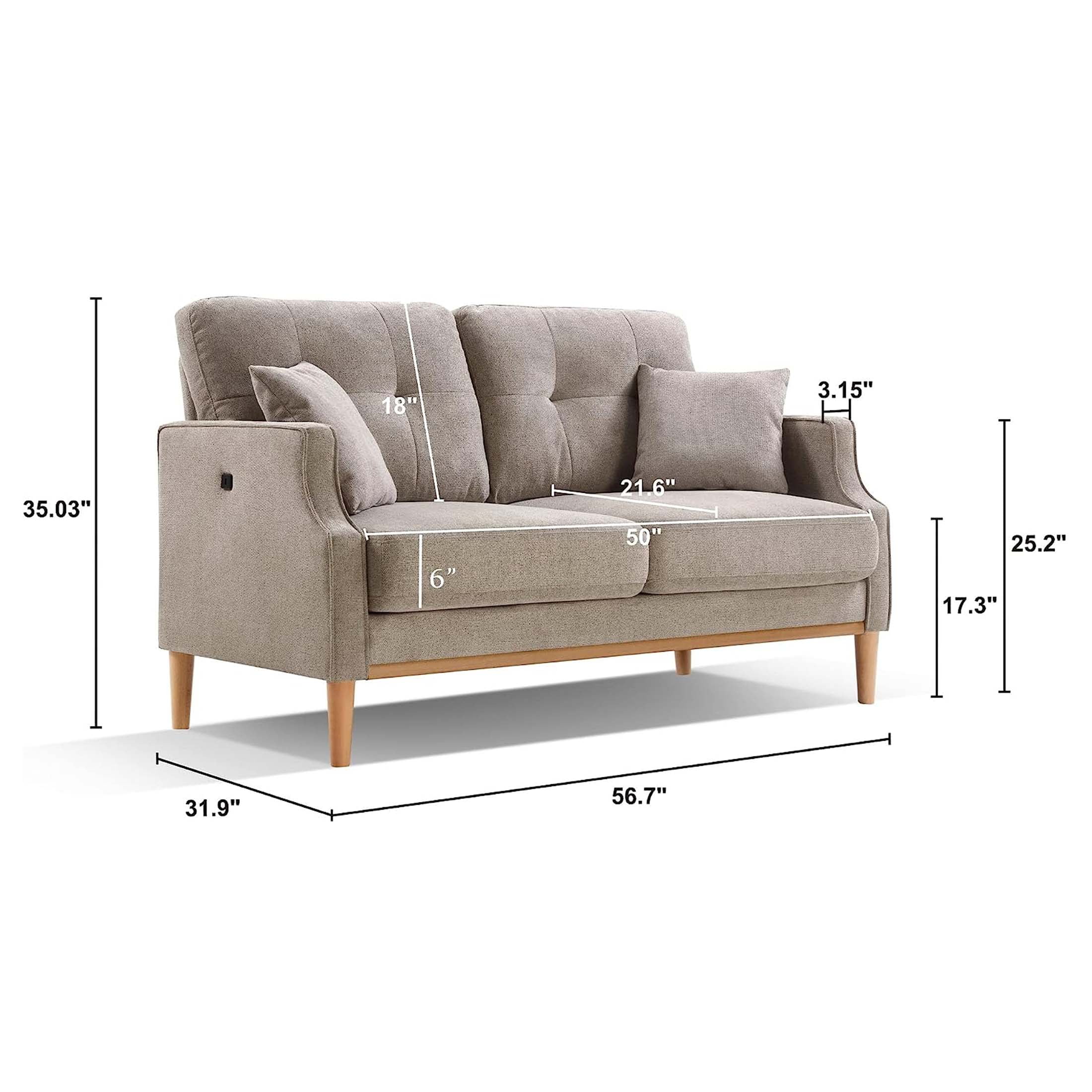 Momspeace Small Couch with 2 Pillows, 57'' Accent Loveseat Sofa, Comfy Gray Couch for Living Room, Bedroom