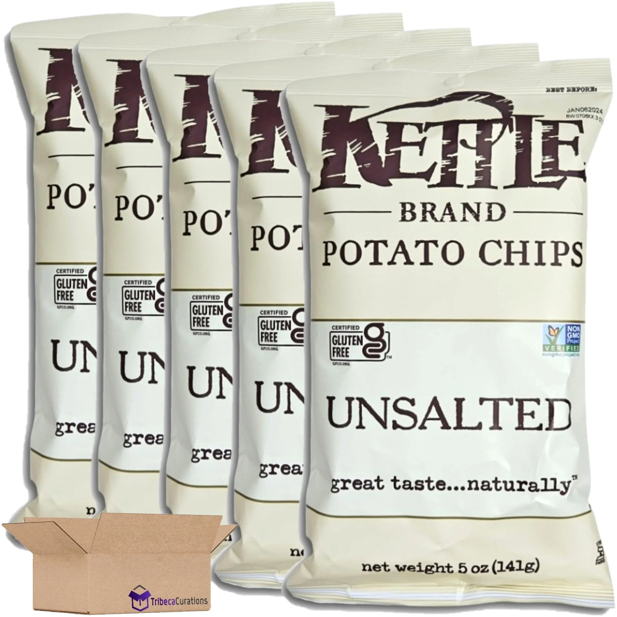 Tribeca Curations | Kettle Brand Unsalted Potato Chips Value Pack | Bundled by Tribeca Curations | 5 Ounce Bag | Pack of 5