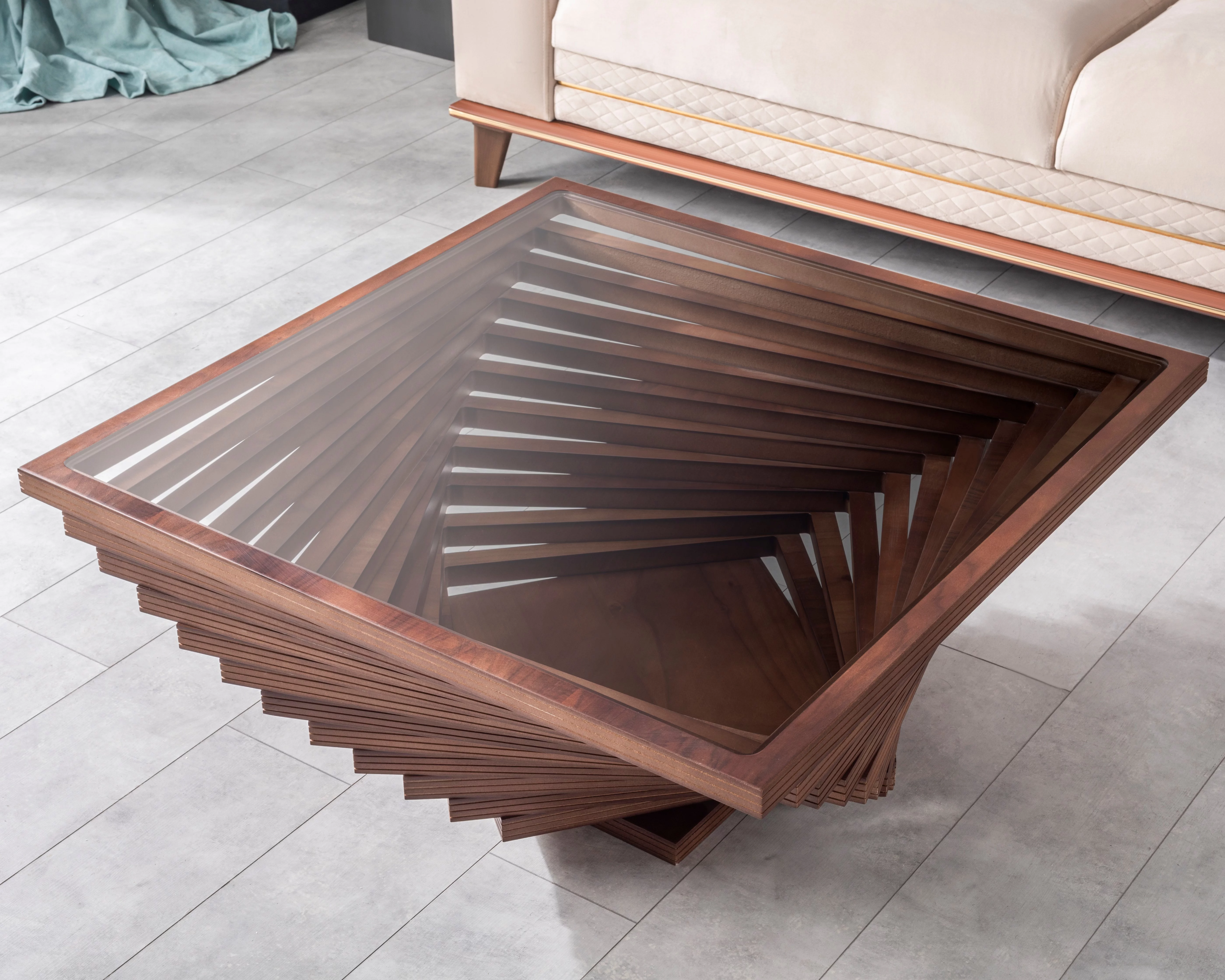 Papella Model Frezia Brown Wooden Coffee Table with Glass Rustic Table Natural Walnut Color Center table Mesa de centro Farmhouse big desk livingroom furniture whiskey color tables Free Form