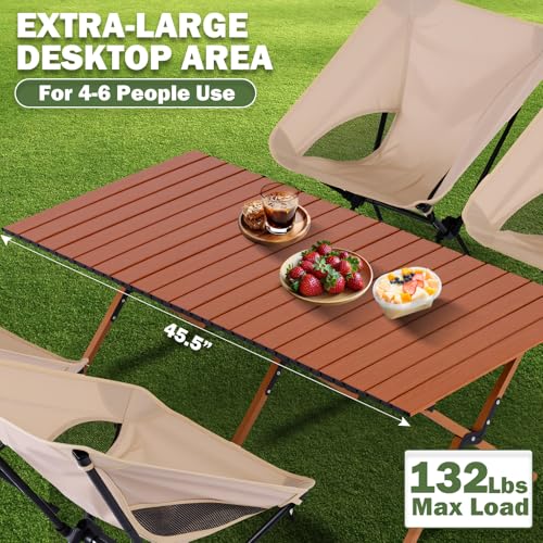Camping Table Portable Folding - 45.5 x 23.2 Inch Lightweight Outdoor Picnic Table with Carry Bag, 4-6 Person Portable Roll up Low Picnic Table for Backyards, BBQ, Beach and Party