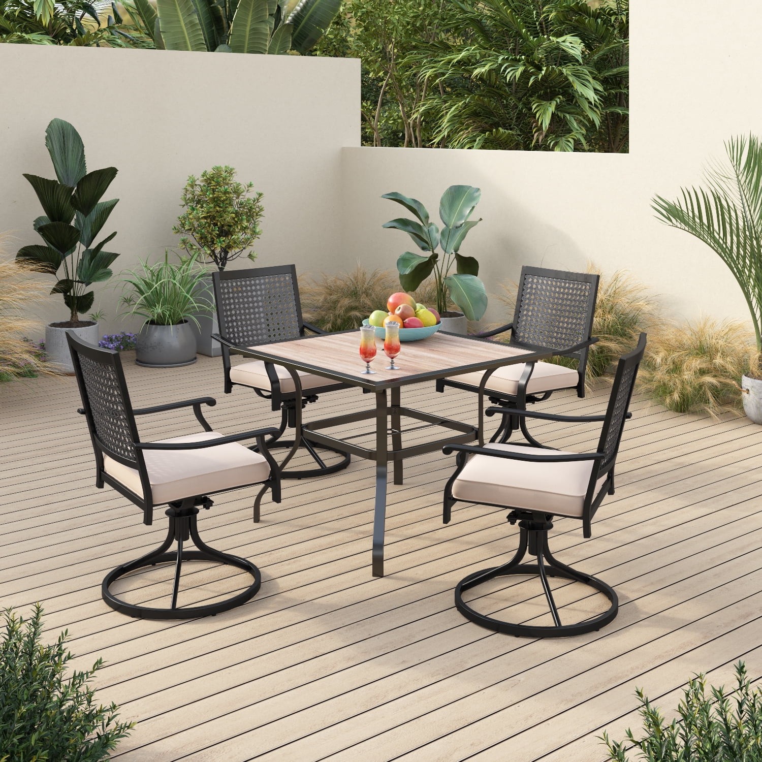 Sophia & William 5 Pcs Outdoor Patio Dining Set 4 Swivel Cushioned Chairs & 37