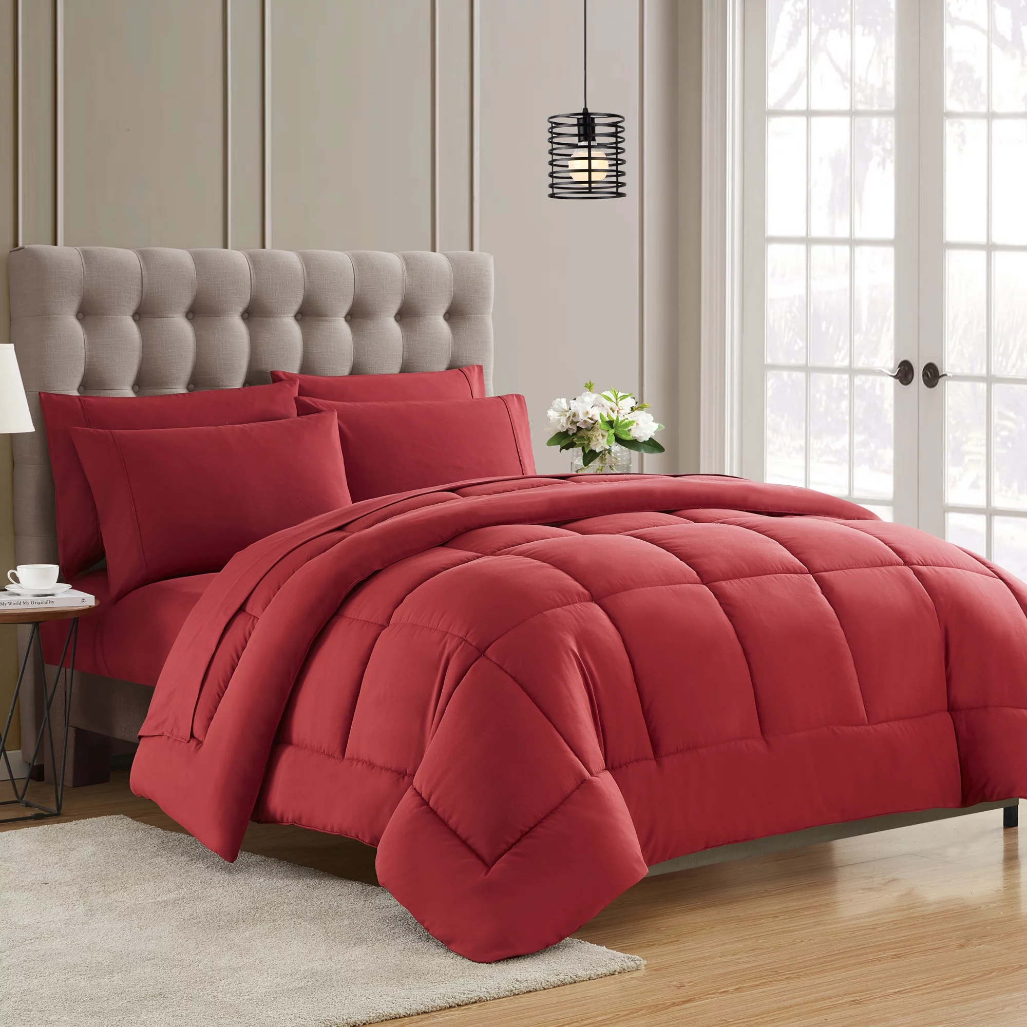 Luxury Burgundy 7-piece Bed in a Bag Down Alternative Comforter Set, Queen