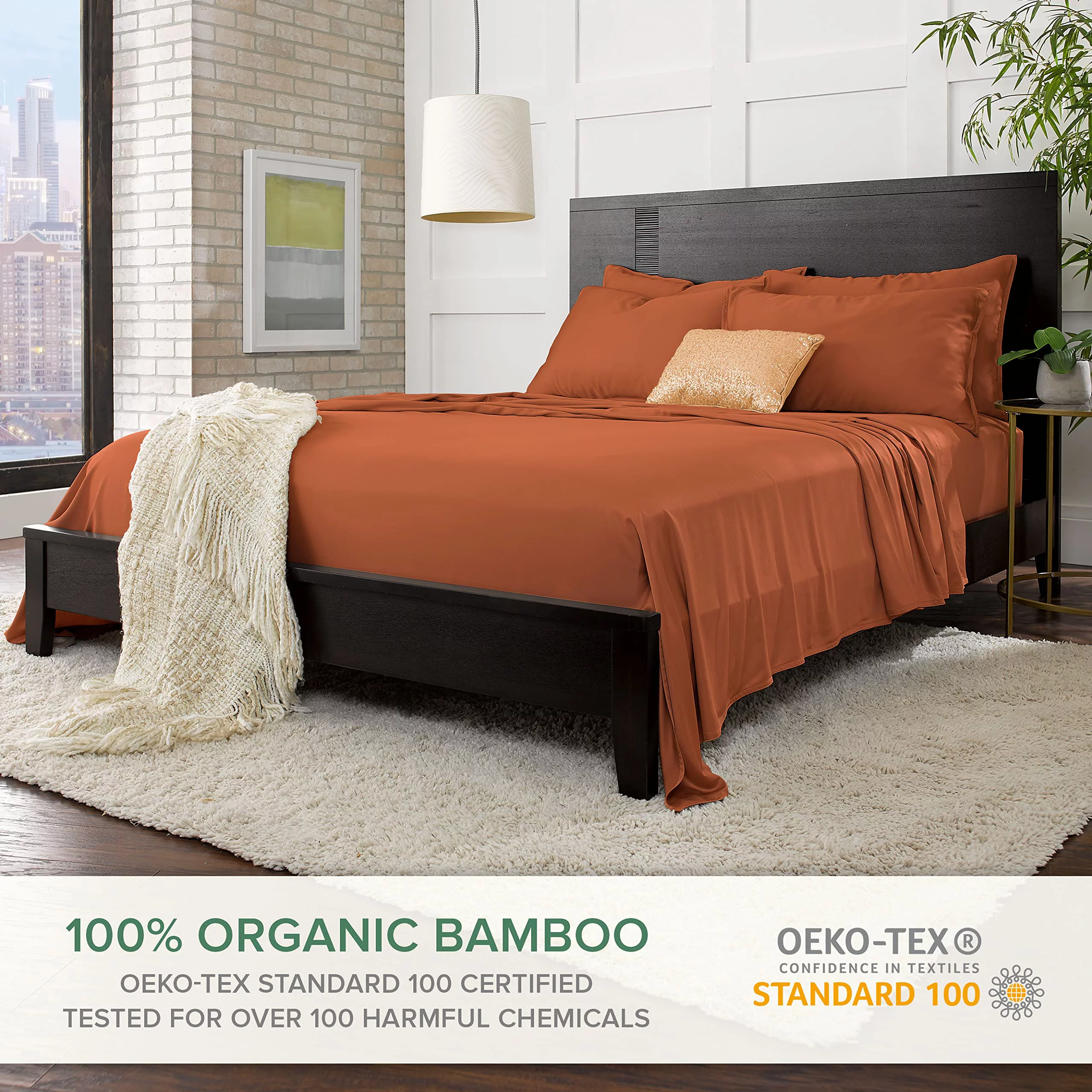 PURE BAMBOO Sheets Queen Size Bed Sheets 4 Piece Set, Genuine 100% Organic Bamboo, Luxuriously Soft & Cooling, Double Stitching, 16