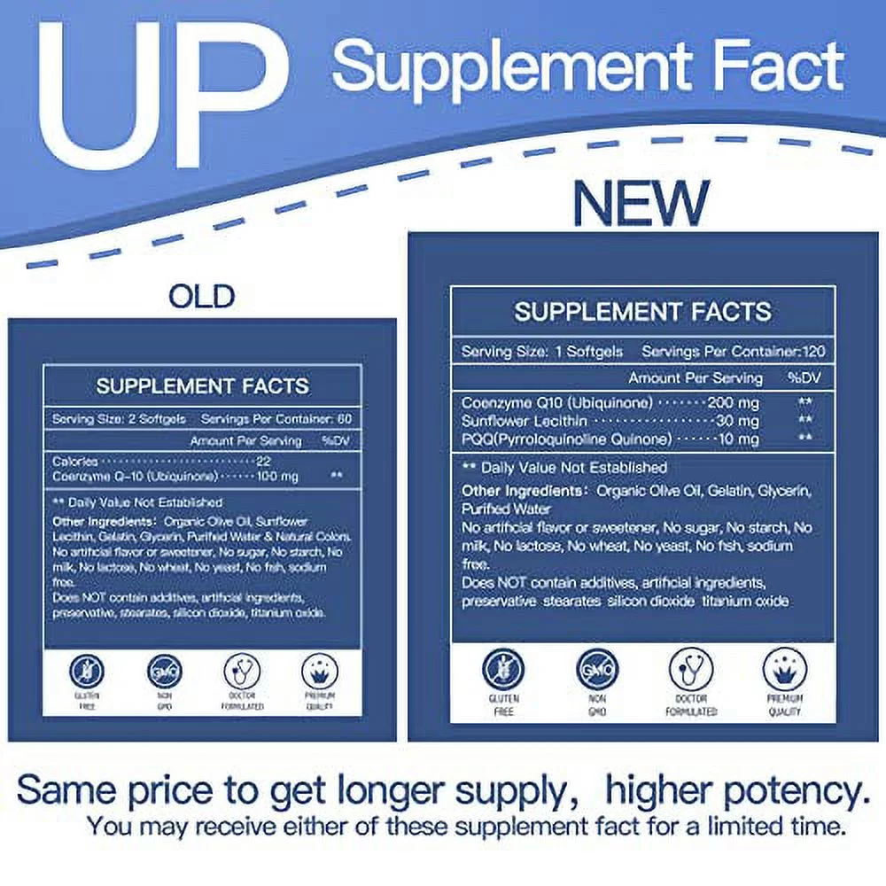 CoQ10-200mg-Softgels + PQQ with Organic-Olive-Oil - High Absorption-Coenzyme-Q10 - Antioxidant-for-Heart-Health and Cardiovascular, Immune Support, Energy Production, 120 Servings 4 Month Supply