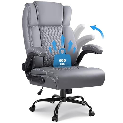 VITESSE Executive Office Chair,Heavy Duty Chair with Flip up Armrest,Ergonomic High Back Computer Gaming Chairs Home Office 400lbs, Big and Tall Office Chair with Lumbar Support（Black）
