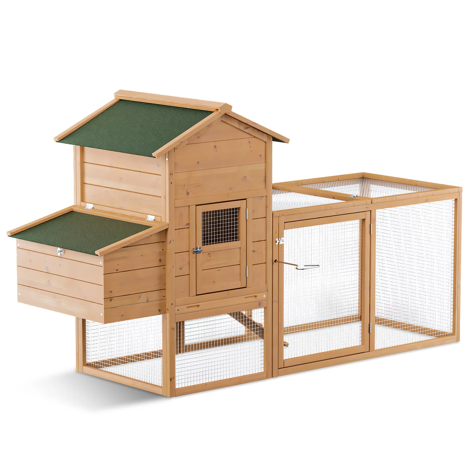 Magshion Outdoor Chicken Coop with Nesting Box, 80 inch Wooden Rabbit Hutch Poultry House with Run Cage, Slide-Out Tray and Waterproof Roof for Garden Backyard, Natural