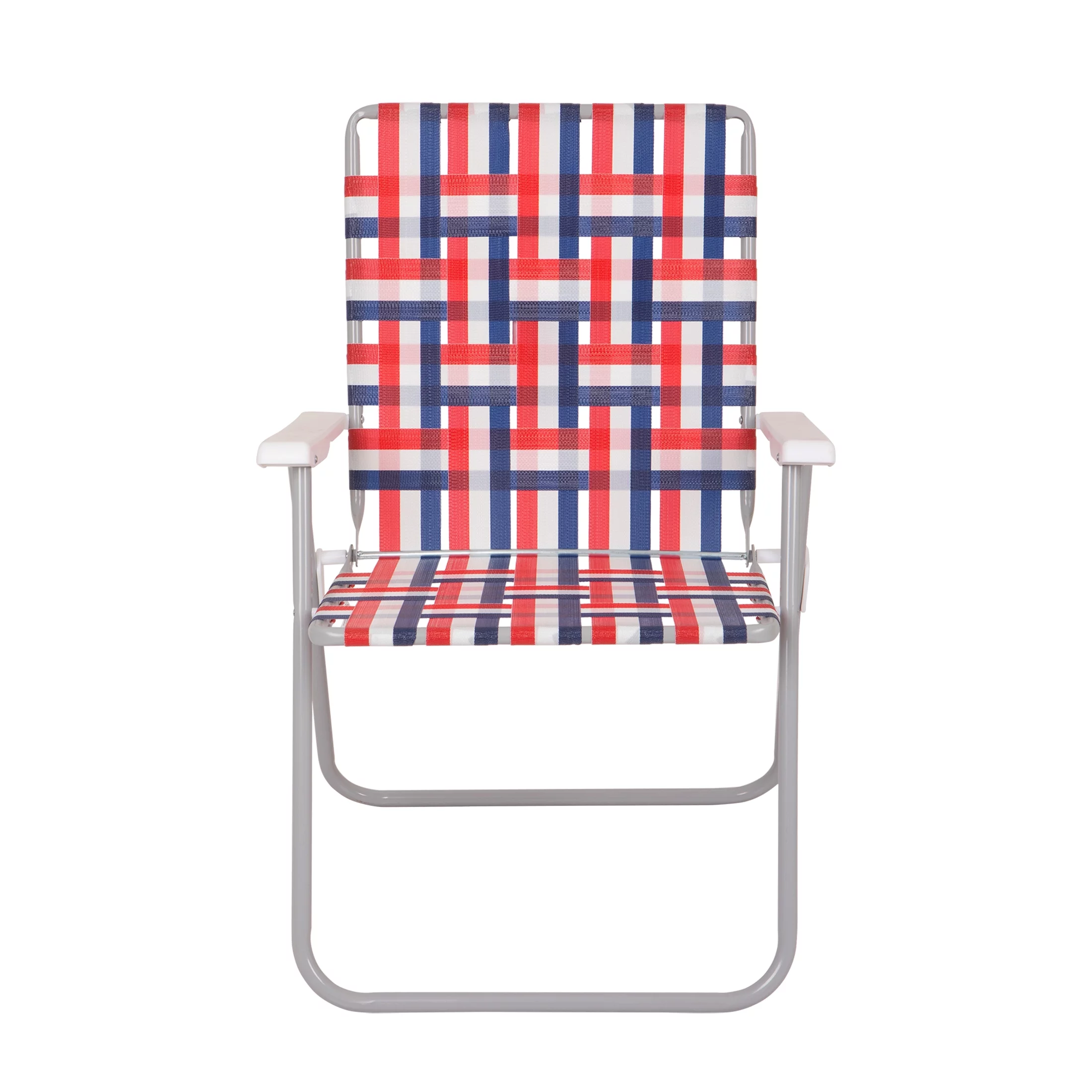 Mainstays Folding High Back Web Chair, Red White & Blue