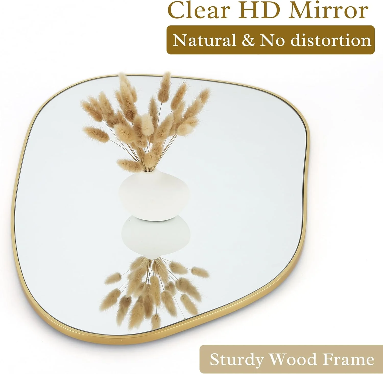 PERFNIQUE Irregular Wall Mirror Asymmetrical Mirror, Golden Wood Framed Mirror for Bathroom Bedroom Living Room Entryway, Decorative Modern Wall Decor (Gold, 28''x20'')