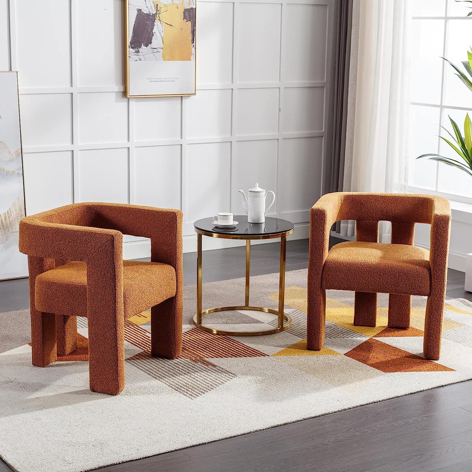 SZLIZCCC Boucle Dining Chair Set of 2, Barrel Side Chairs Upholstered Barrel Dining Chair for Office