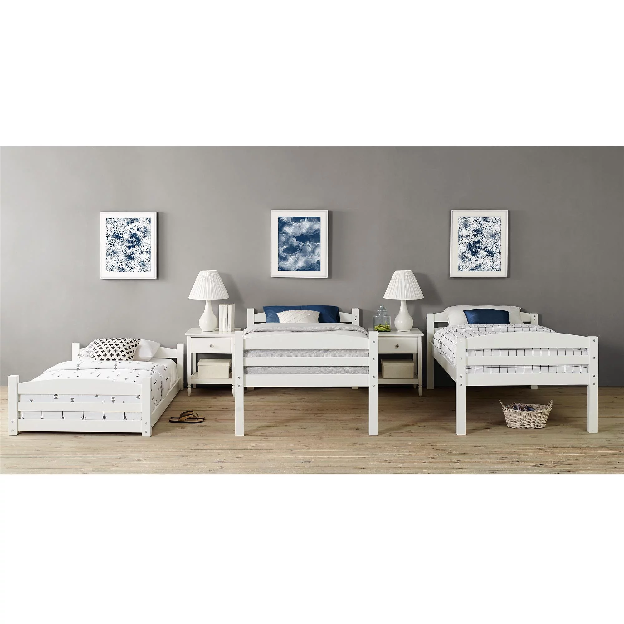 Better Homes & Gardens Tristan Kids' Convertible Triple Bunk Bed, Twin Over Twin Over Twin, White