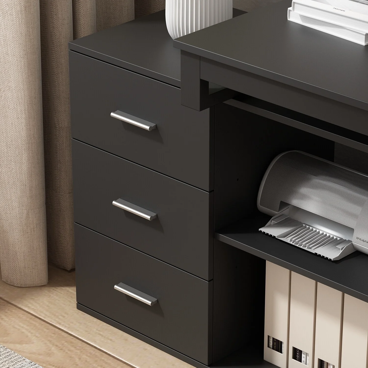 FUFU&GAGA L-shaped executive desk With 3 Drawers for Home and Office Black