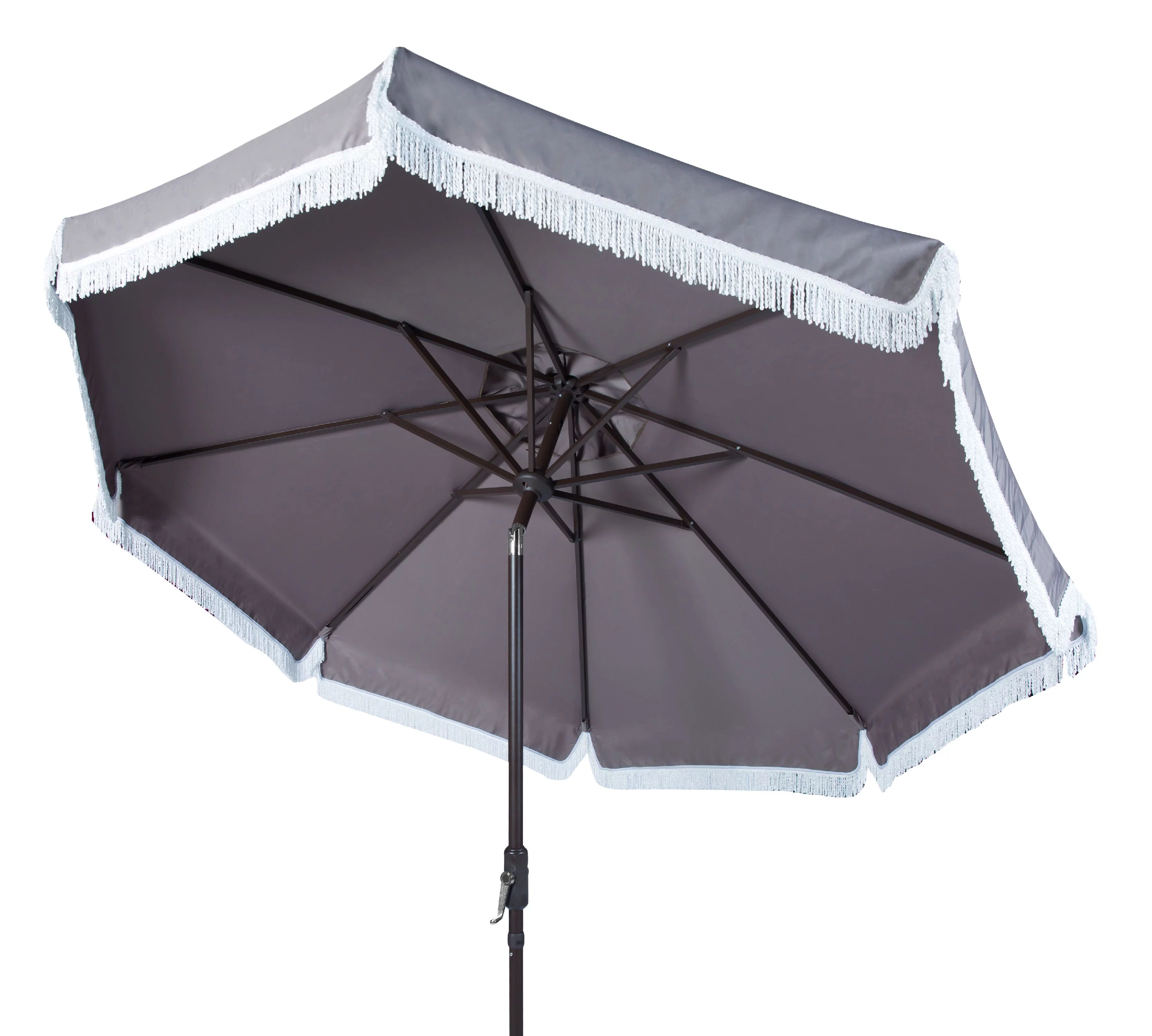 Safavieh Milan 9' Market Crank Fringe Tilt Patio Umbrella, Grey/White