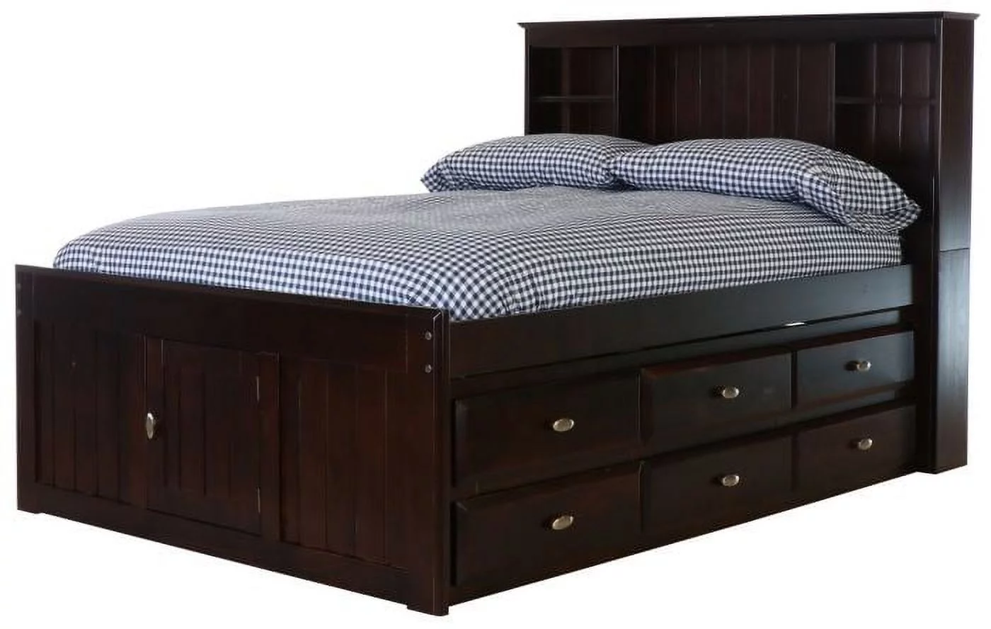 Discovery World Furniture - Full Size Bed Frame with Headboard Bookcase & 12 Drawers, Full Size Bed with Storage, Espresso