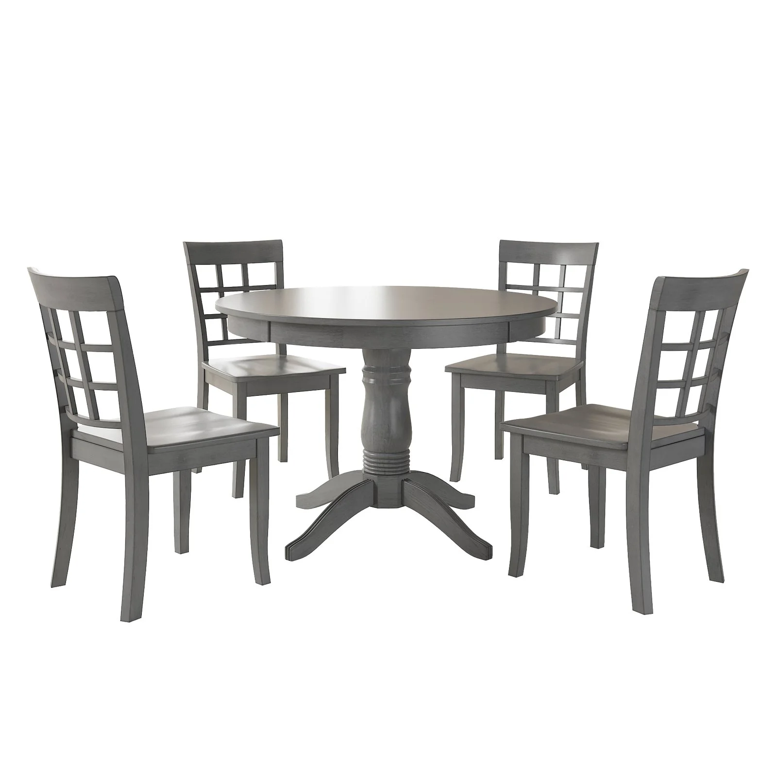 Lexington 5-Piece Wood Dining Set, Round Table and 4 Window Back Chairs, Antique Gray