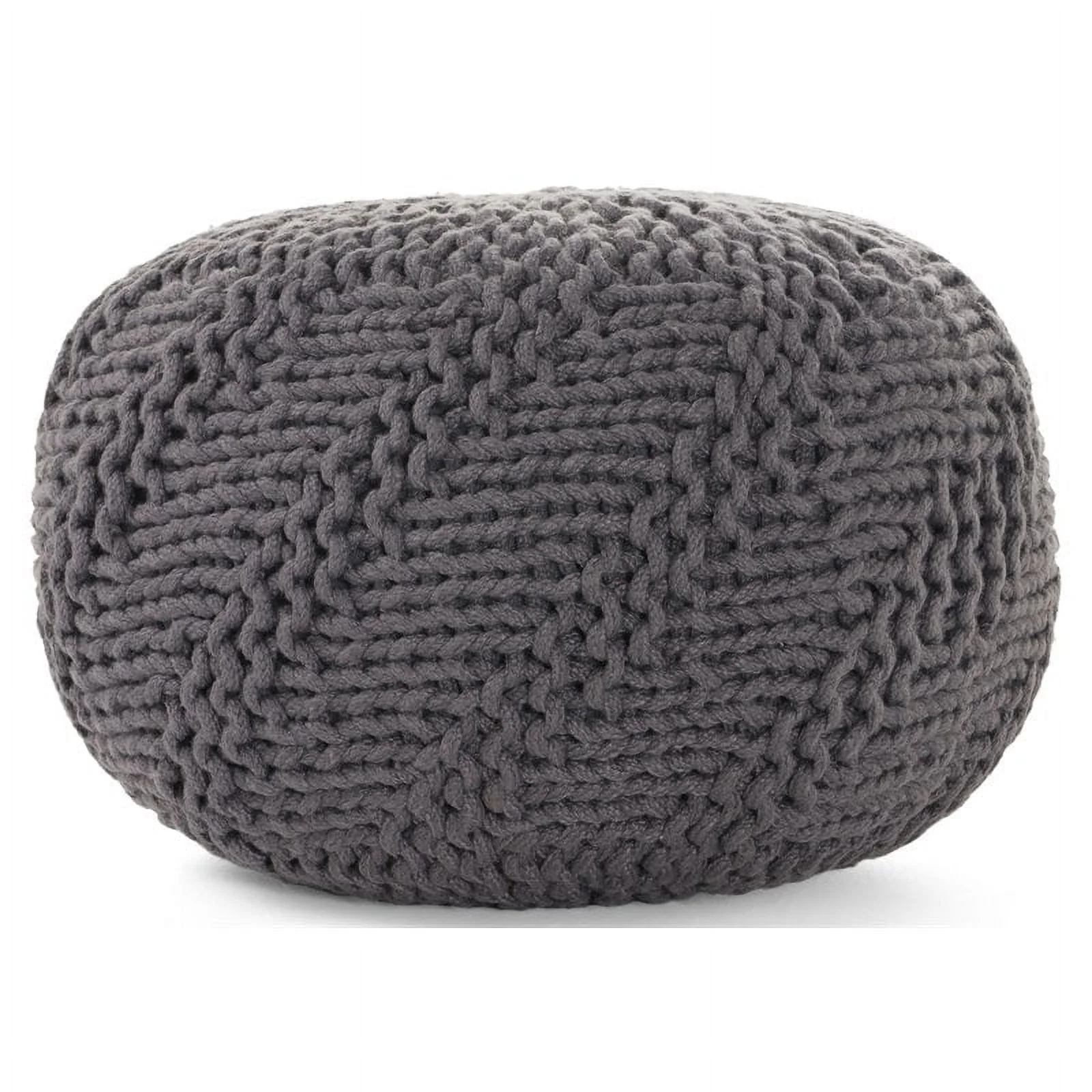 Noble House Aria Handcrafted Modern Fabric Outdoor Weave Pouf in Dark Gray