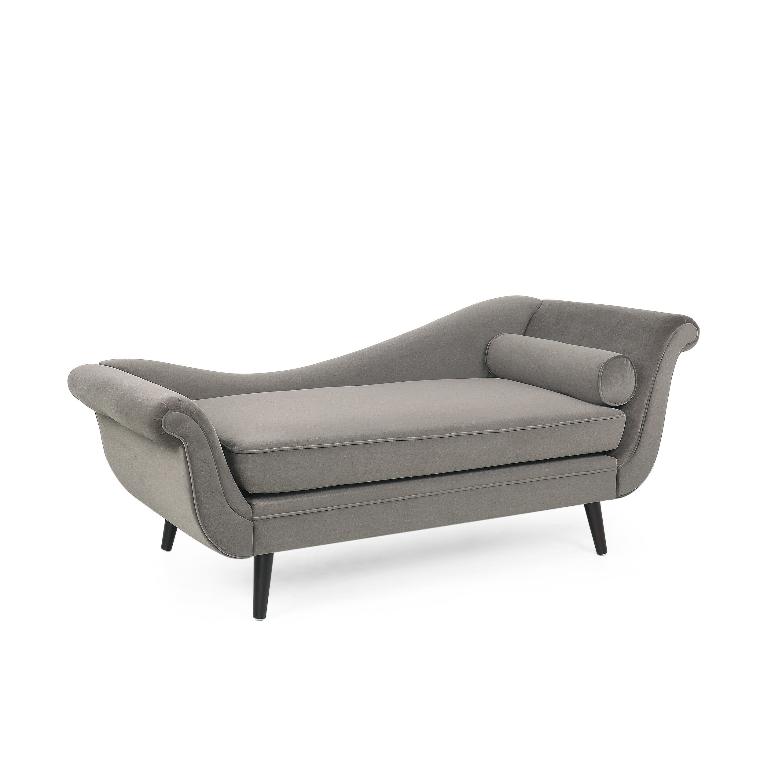 Jakyrah Contemporary Velvet Chaise Lounge with Scroll Arms, Taupe and Dark Brown