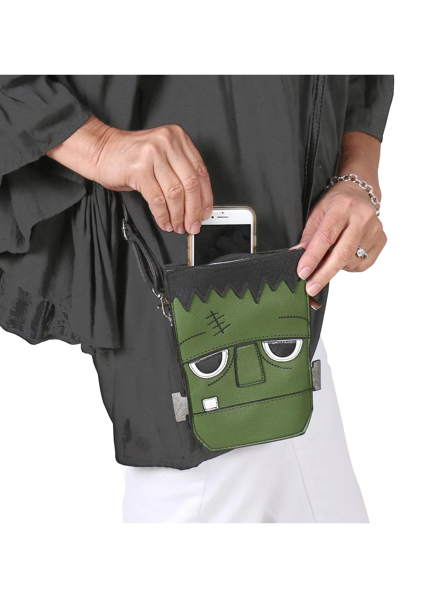 Comeco Women's Frankenstein's Monster Shoulder Bag Purse - Halloween Costume Accessory Green Vinyl Faux-Leather