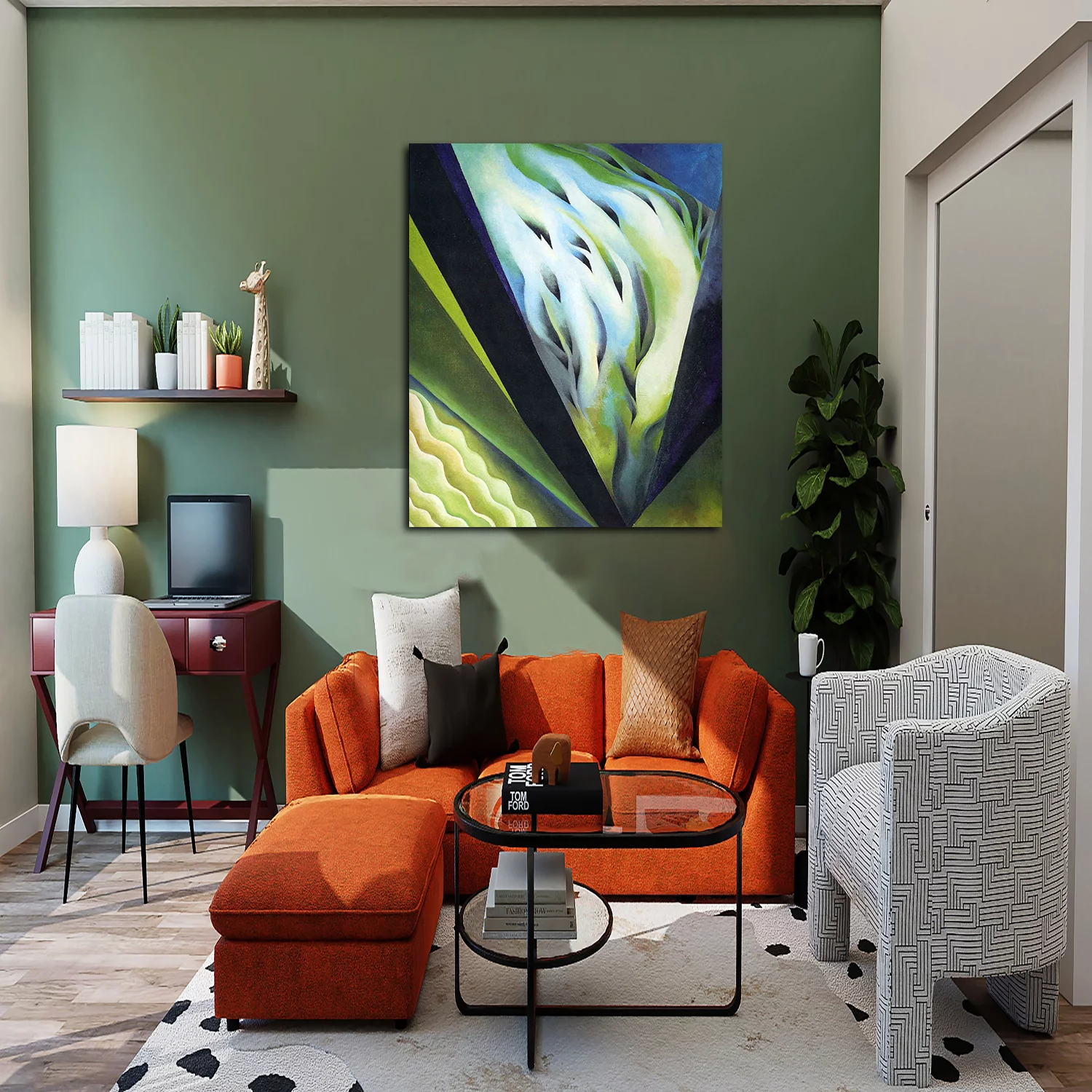 Georgia Keeffe Paintings Enlarged Flowers Wall Art Blue And Green Music Framed Canvas Art