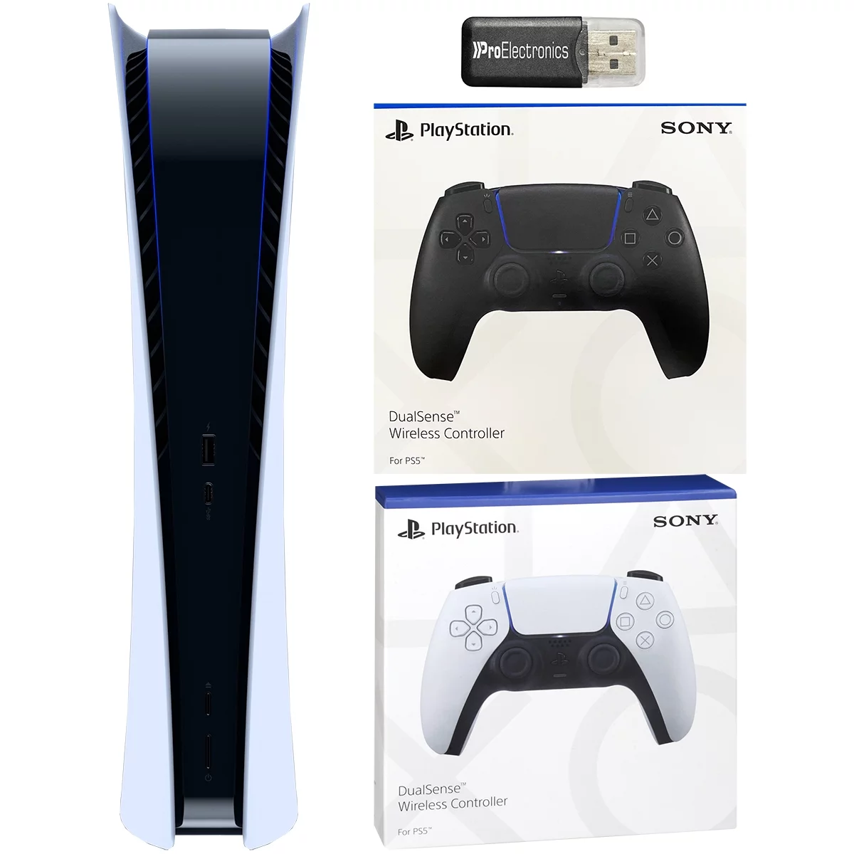 Sony Playstation 5 Digital Version (Sony PS5 Digital) with Extra DualSense Wireless Controller and Micro SD Card USB Adapter Bundle