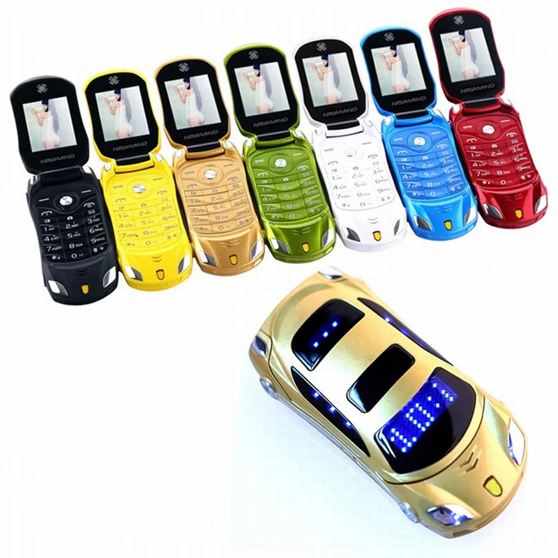Flip Push Button Mobile Phone Children Mini Cute Car Shape Mobile Phone Dual SIM Camera Alarm Low Radiation