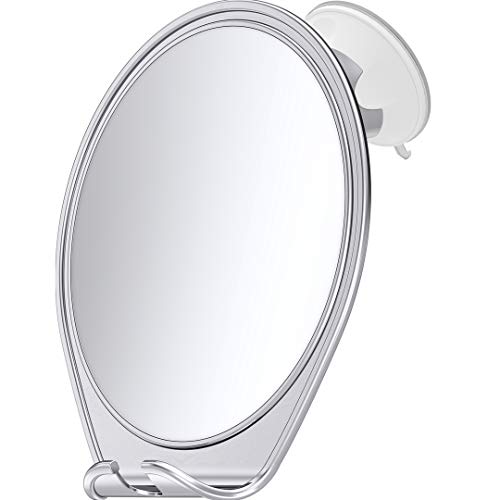 HONEYBULL Shower Mirror Fogless for Shaving - with Suction, Razor Holder for Shower & Swivel, Small Mirror, Shower Accessories, Bathroom Mirror, Bathroom Accessories, Holds Razors (White)