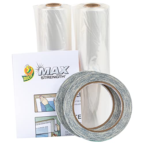 Duck MAX Strength Window Insulation Kit, Winter Window Seal Kit Fits up to 5 Windows, Heavy Duty Shrink Film Cuts to Size for Easy Indoor Installation, Window Tape Included,62 In. x 210 In., Clear