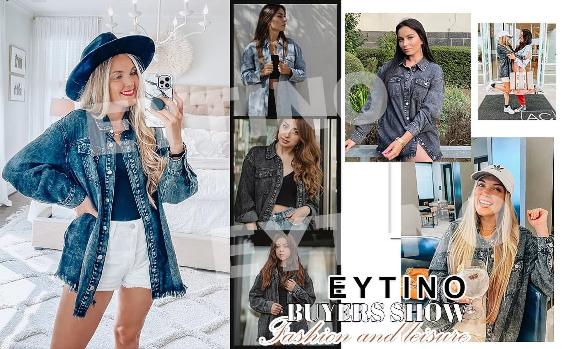Eytino Denim Jackets for Women Plus Size Long Sleeve Loose Jean Jacket Coats Sky Blue L Female