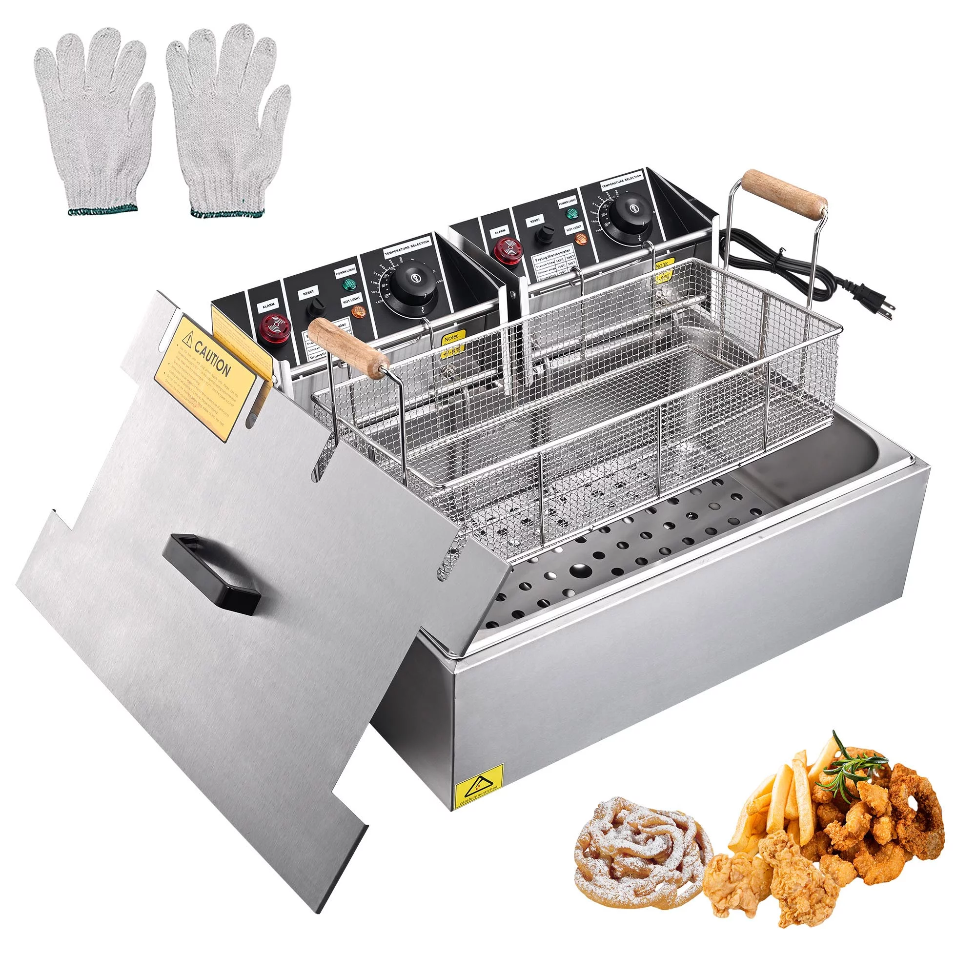 Wechef 5000W 20L Electric Deep Fryer Stainless Steel Single Large Tank Basket Lid Countertop Commercial Restaurant