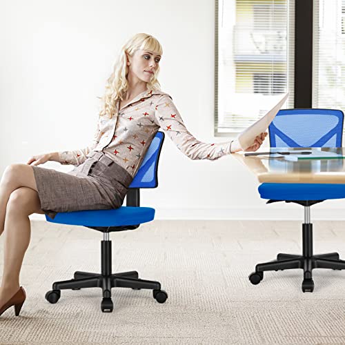 Sweetcrispy Armless Desk Chairs, Ergonomic Low Back Computer Chair No Arms, Adjustable Rolling Mesh Task Work Swivel Chairs with Wheels Work Vanity Chair for Small Spaces Home Bedroom Study, Grey