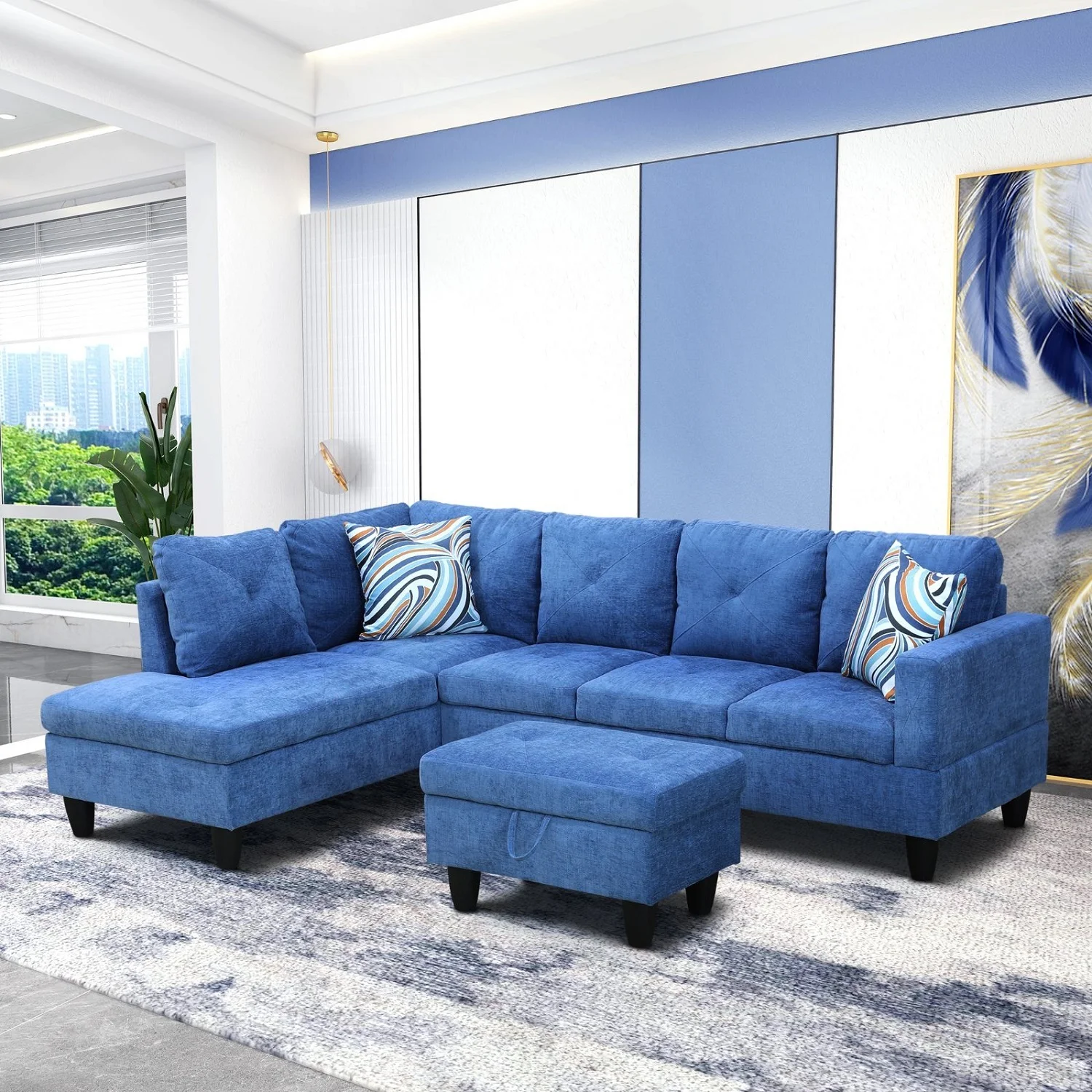 Dubbin Blue Linen 2-Piece Living Room Sofa Set