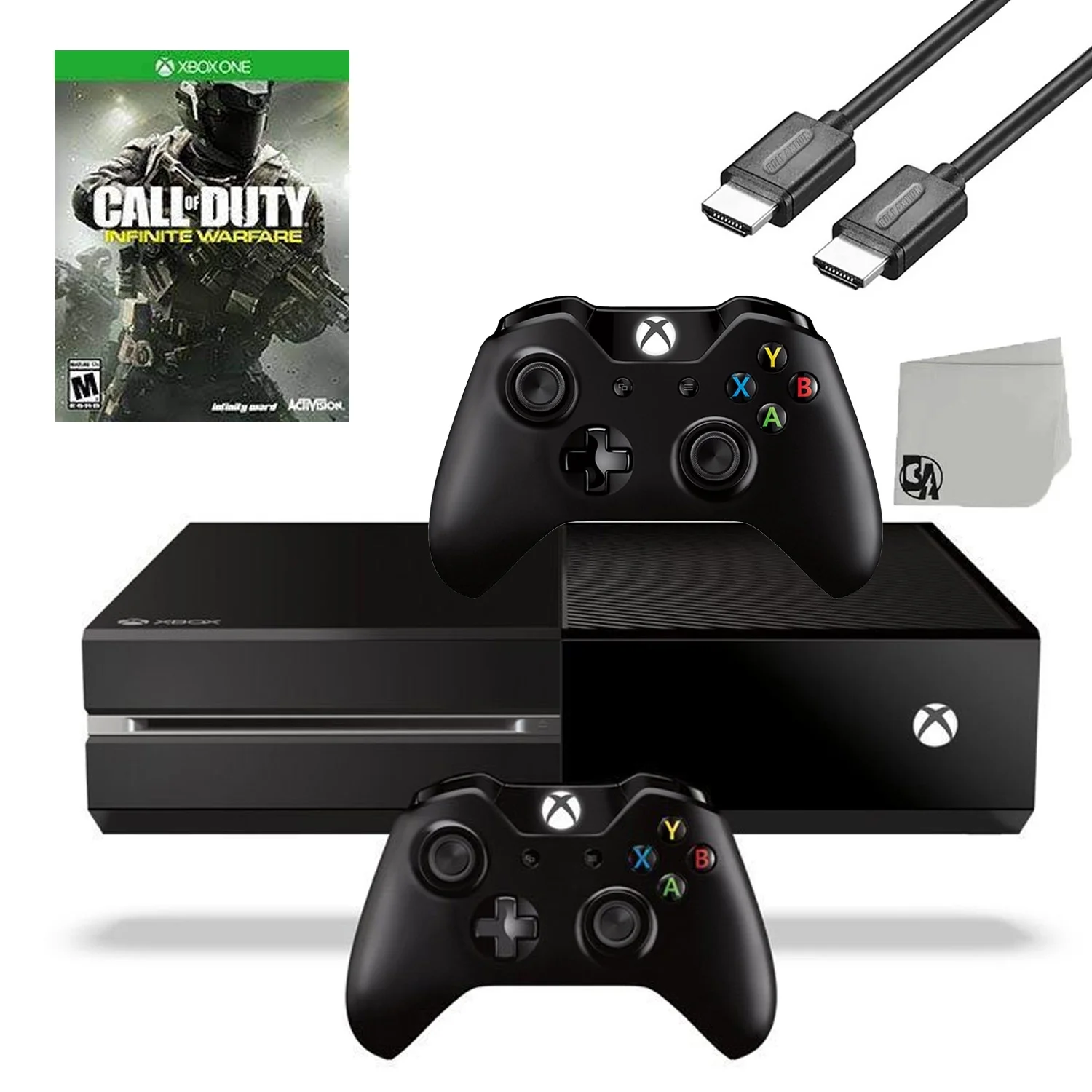 Microsoft Xbox One Original 500GB Gaming Console Black HDMI Cable 2 Controller Included With Call of Duty Infinite WarFare Game BOLT AXTION Bundle Like New