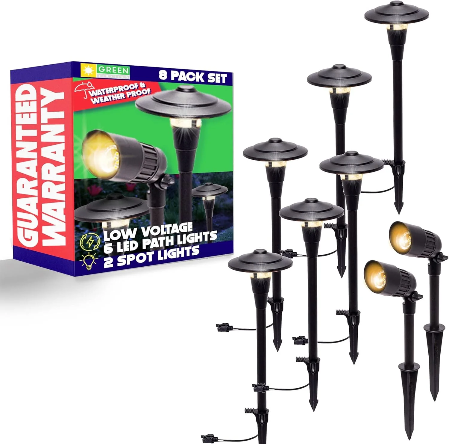 8 Pack Low Voltage Wired Landscape Pathway Yard Stake Light 8 Pack