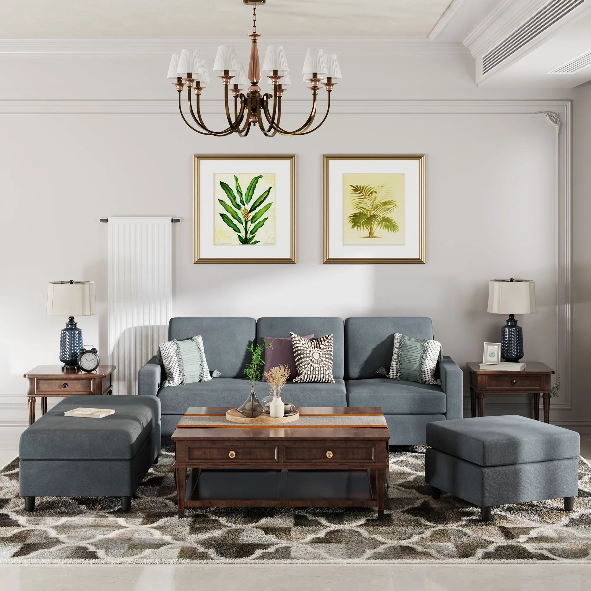 Sobaniilo Soft Couches Set, Convertible Sectional Sofa with Storage Ottoman, Fabric Couches Set for Living Room, Dark Grey