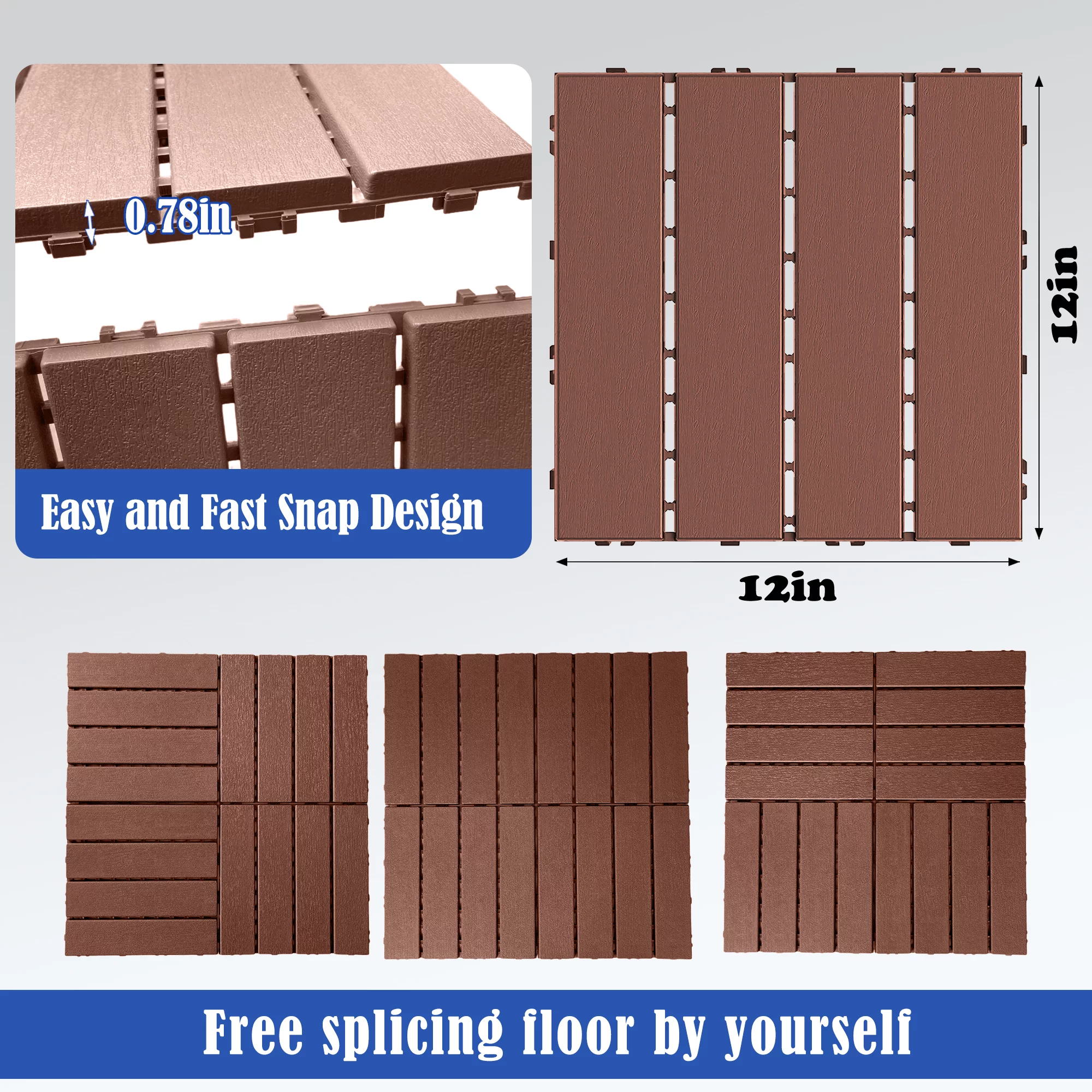 iRerts Patio Interlocking Deck Tiles, 44 Pack Plastic Patio Tiles, 12