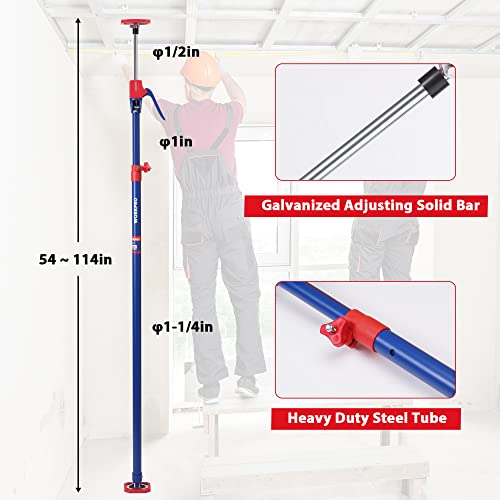 WORKPRO Cabinet Jack Support Pole, 54-114 Inches Steel Telescopic Quick Support Rod Adjustable 3rd Hand Support System with 154 lbs Capacity for Cabinet Jack, Drywall Jack& Cargo Bars, 4-Pack