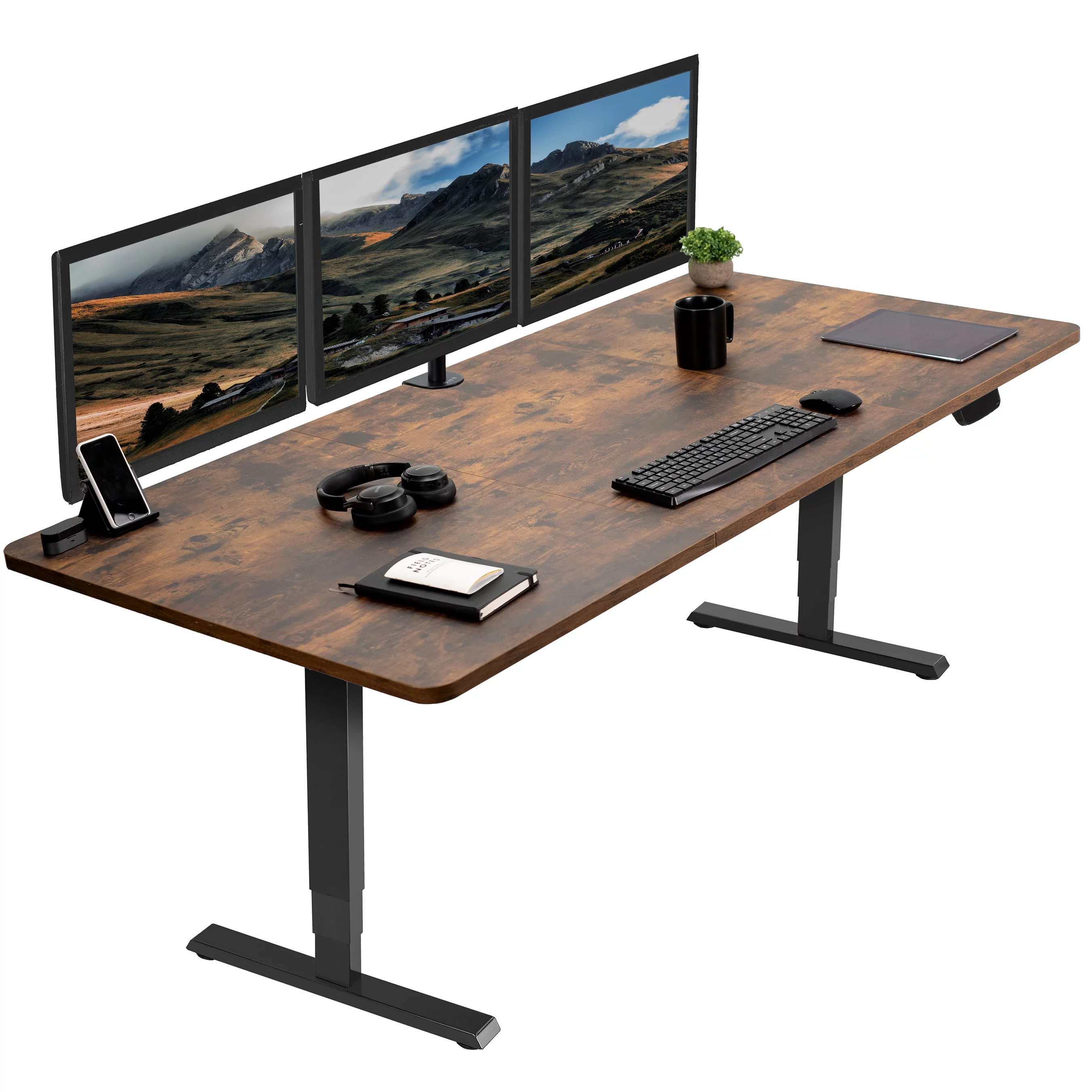 VIVO Electric 71”x36” Stand Up Desk, Rustic Vintage Brown Table Top, Black Frame