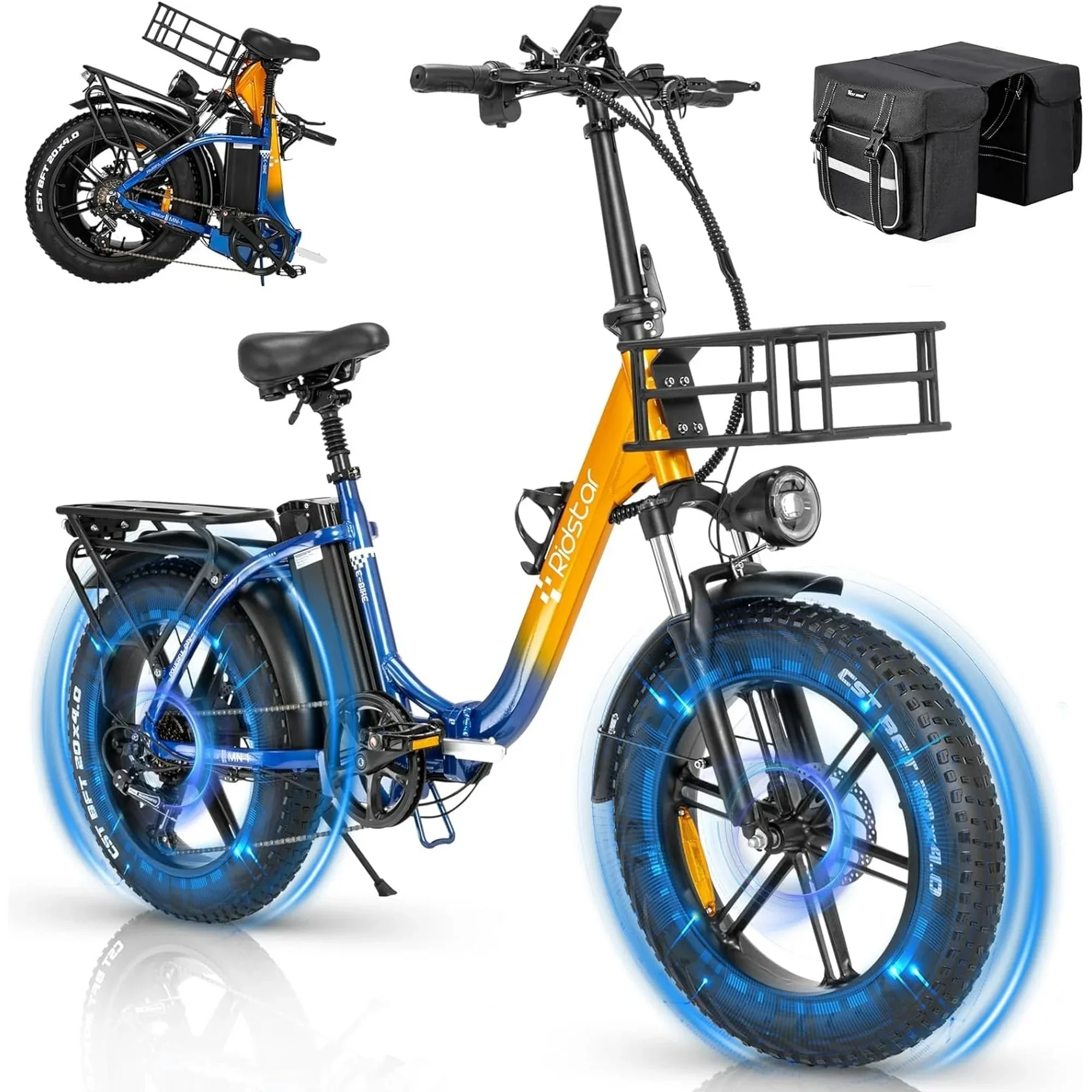 Foldable Eletric Bike for Adults, 1000W Motor 30mph Mountain Bike ,48V 15Ah Removable Battery 20'' Fat Tire Electric Bicycle Commuting E-Bike 7-Speed UL2849