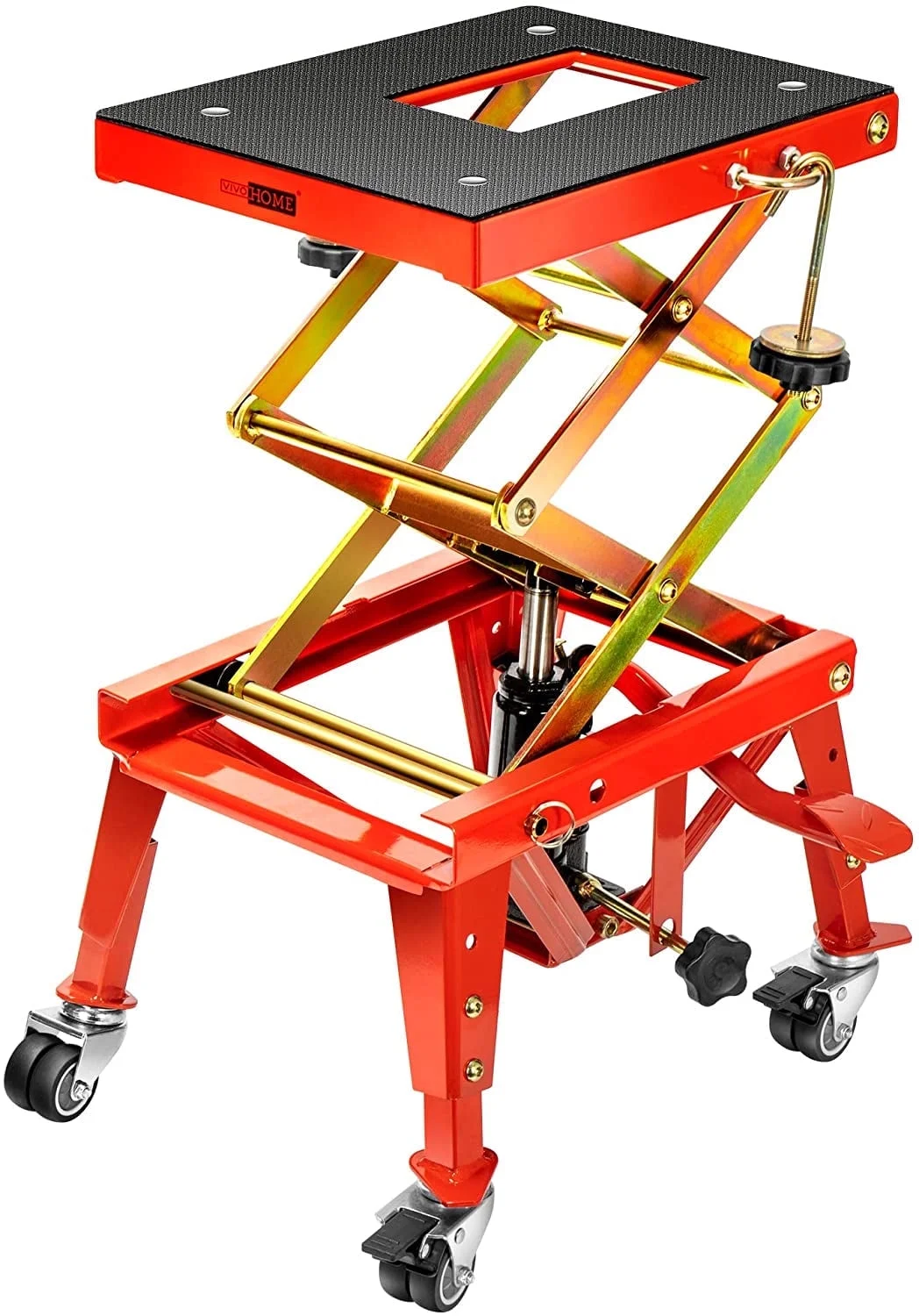 SPECSTAR 350 Lbs Heavy Duty Hydraulic Motorcycle Lift Table Foot Operated ATV Dirt Bike Scissor Jack Stand with 4 Wheels