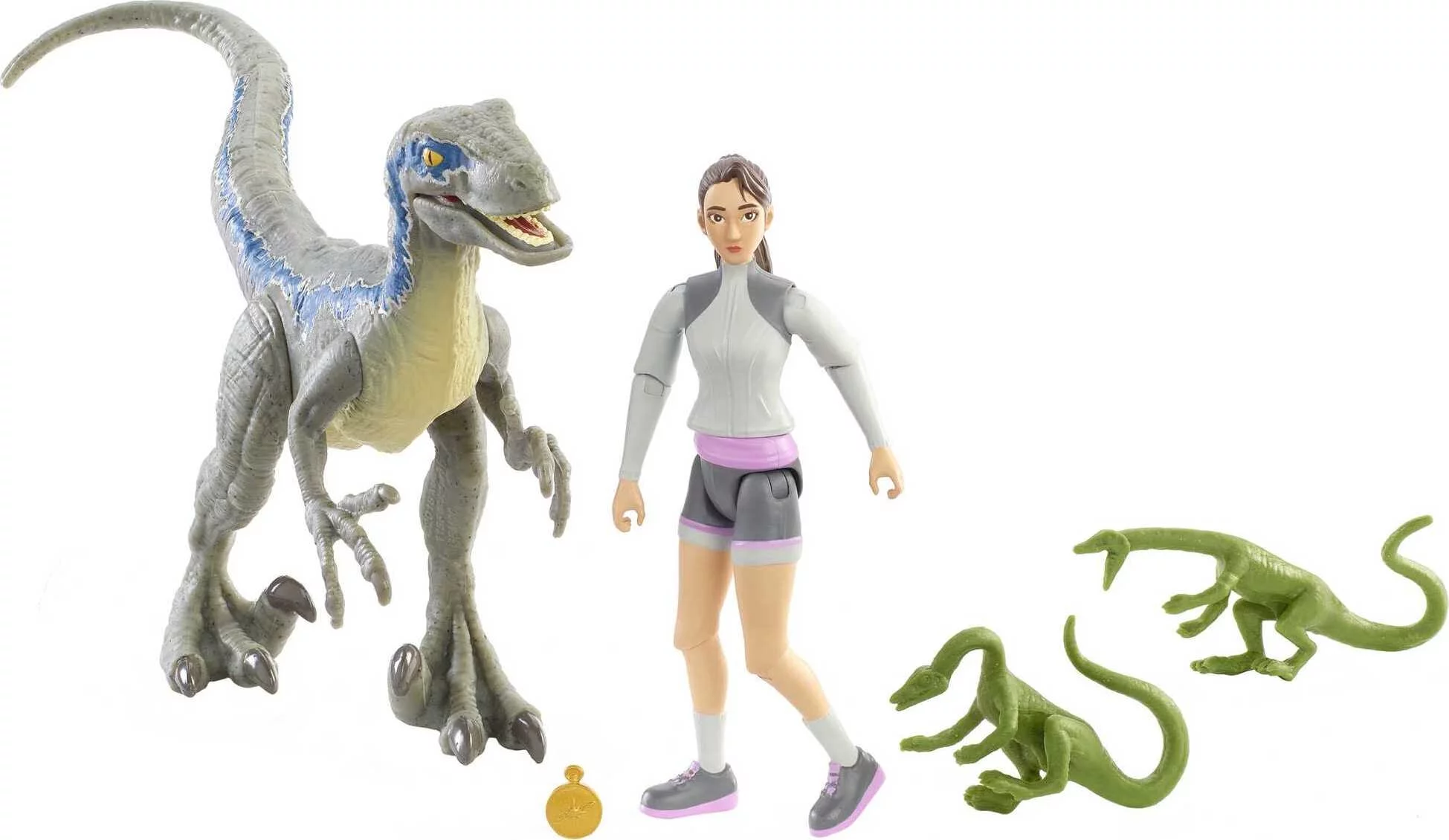 Jurassic World Human & Dino Pack, Yasmina Yaz Action Figure, Velociraptor & 3 Compys Dinosaur Toys