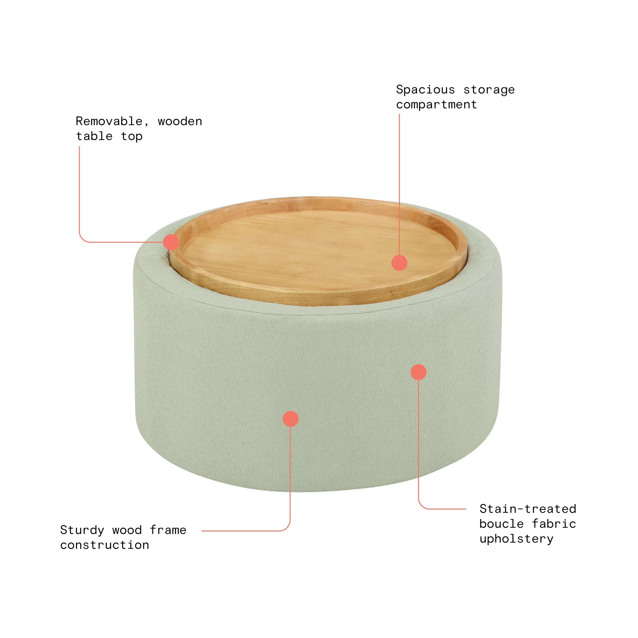 Beautiful Drew Stowaway Coffee Table with Storage by Drew Barrymore, Sage