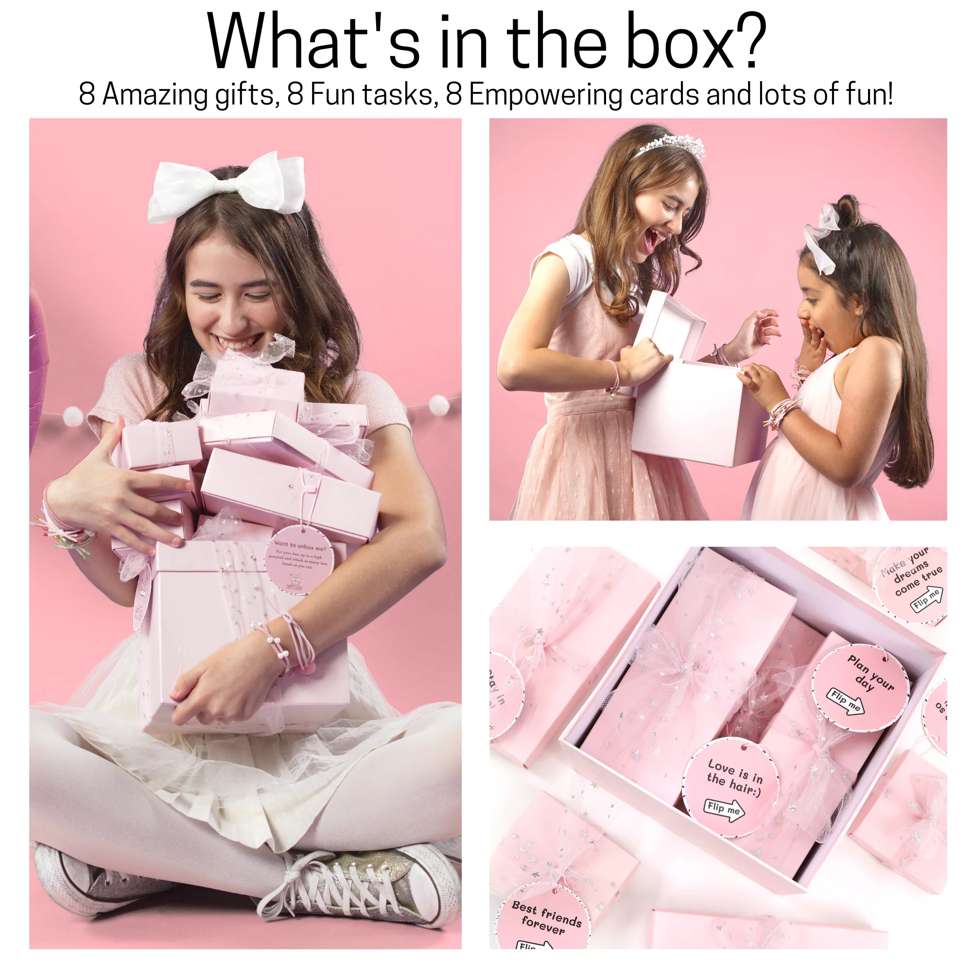 Happy Lolli Pink Gift for Teenage Girls - 8 Wrapped Gifts in 1 Box with Fun Tasks to Empower Girls