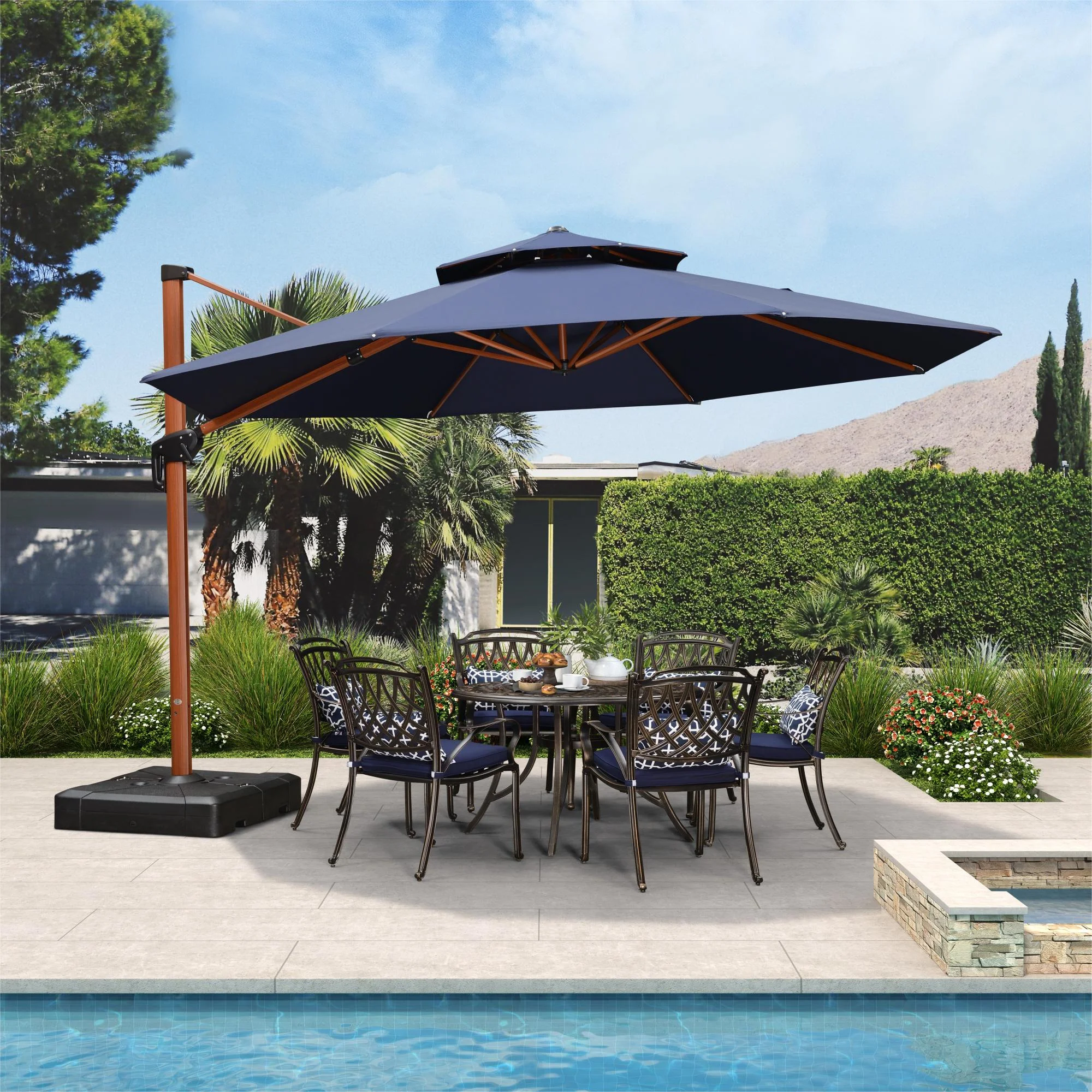 PURPLE LEAF 13ft Patio Umbrella Outdoor Round Umbrella Large Cantilever Umbrella Windproof Offset Umbrella Heavy Duty Sun Umbrella for Garden Deck Pool Patio, Navy Blue