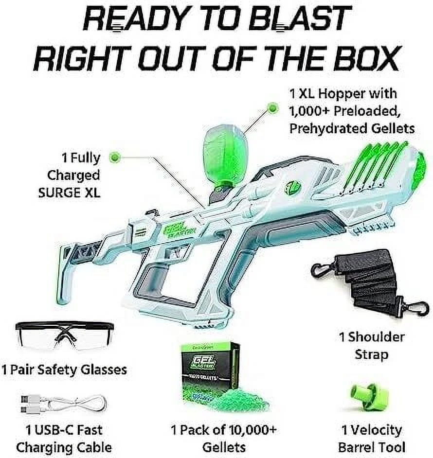 Gel Blaster Surge XL Day 'N' Nite Water Bead Blaster, Glow-in-the-Dark Activator + 15k Gellets
