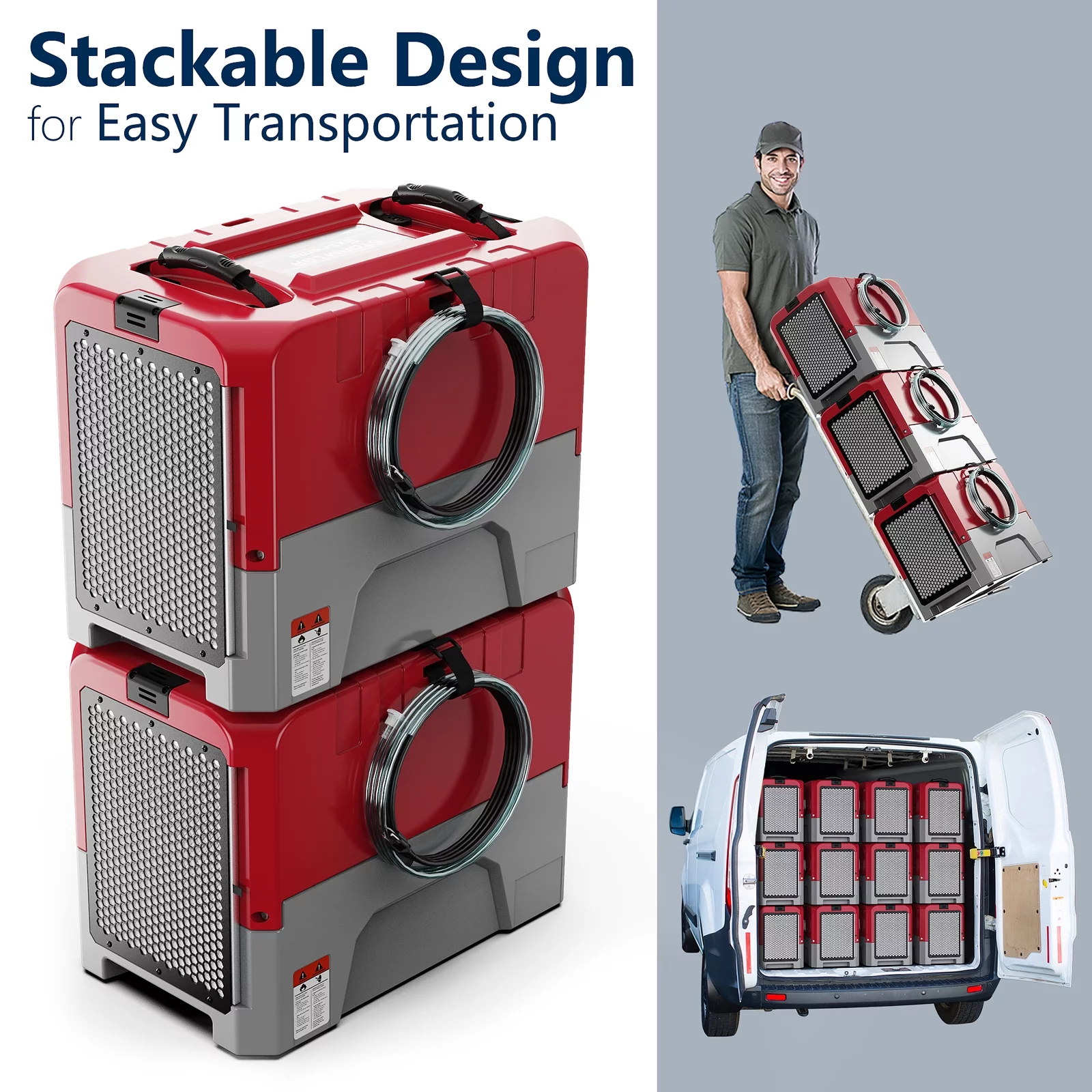 AlorAir Storm LGR Extreme Commercial Dehumidifiers 180 Pints for Crawlspace and Basement Drying, Red