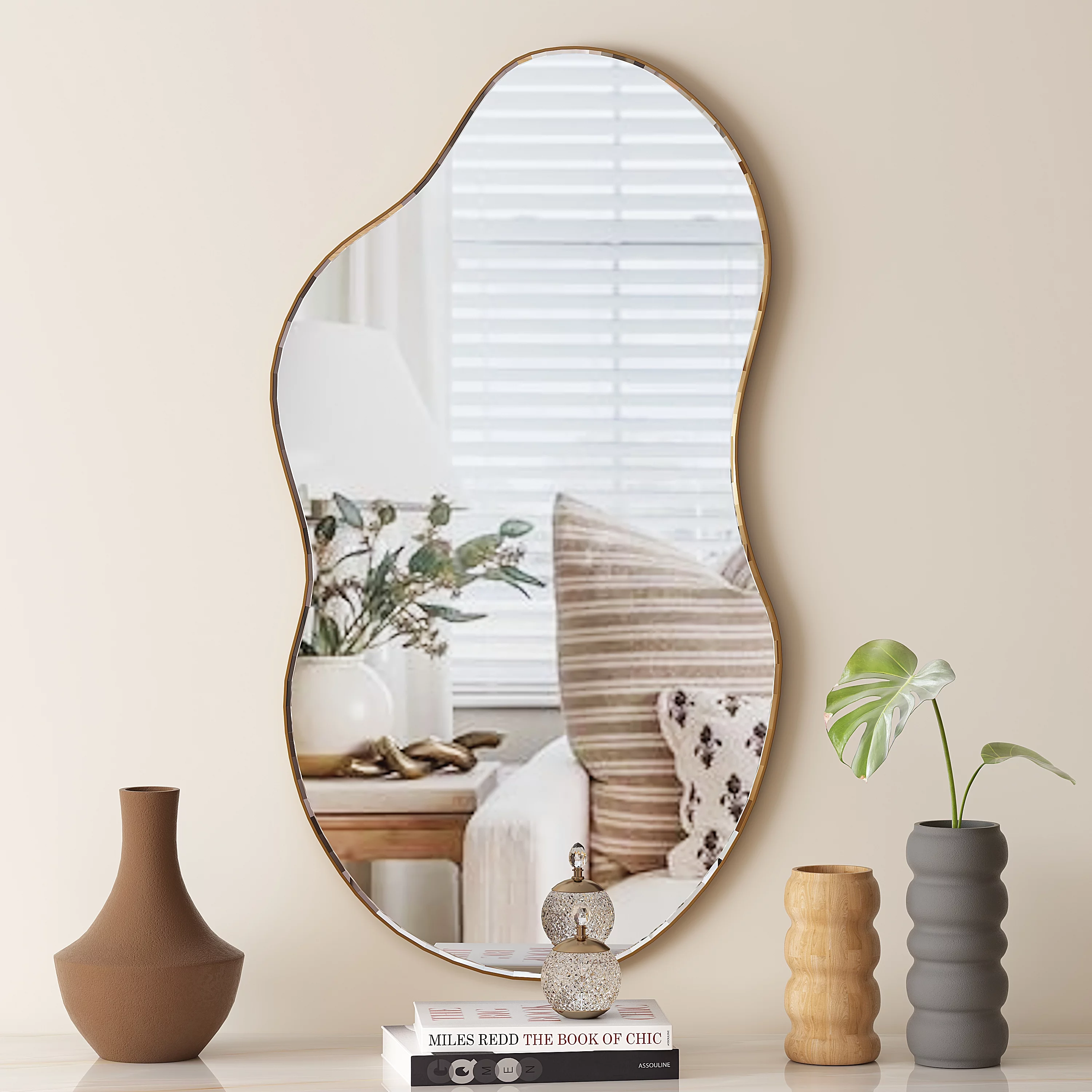 Irregular Mirror for Wall, Novelty Cloud Shaped Wall Mirror Asymmetrical Wall Mirror for Living Room Bathroom Entryway 22