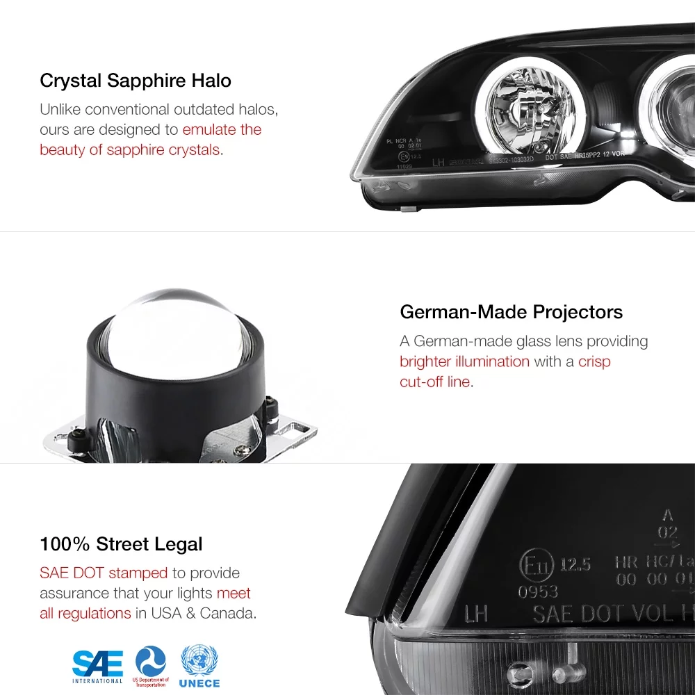 VIPMOTOZ For 2003-2006 BMW E46 Coupe 325CI 330CI LED Halo Headlights Headlamps, Driver and Passenger Side