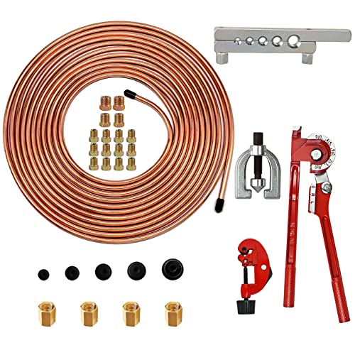 MuHize 1/4 Brake Line - Upgraded 25 Ft. of 1/4 Flexible Copper Coated Brake Line Tube Roll(Includes 16 Inverted Flare Fittings)