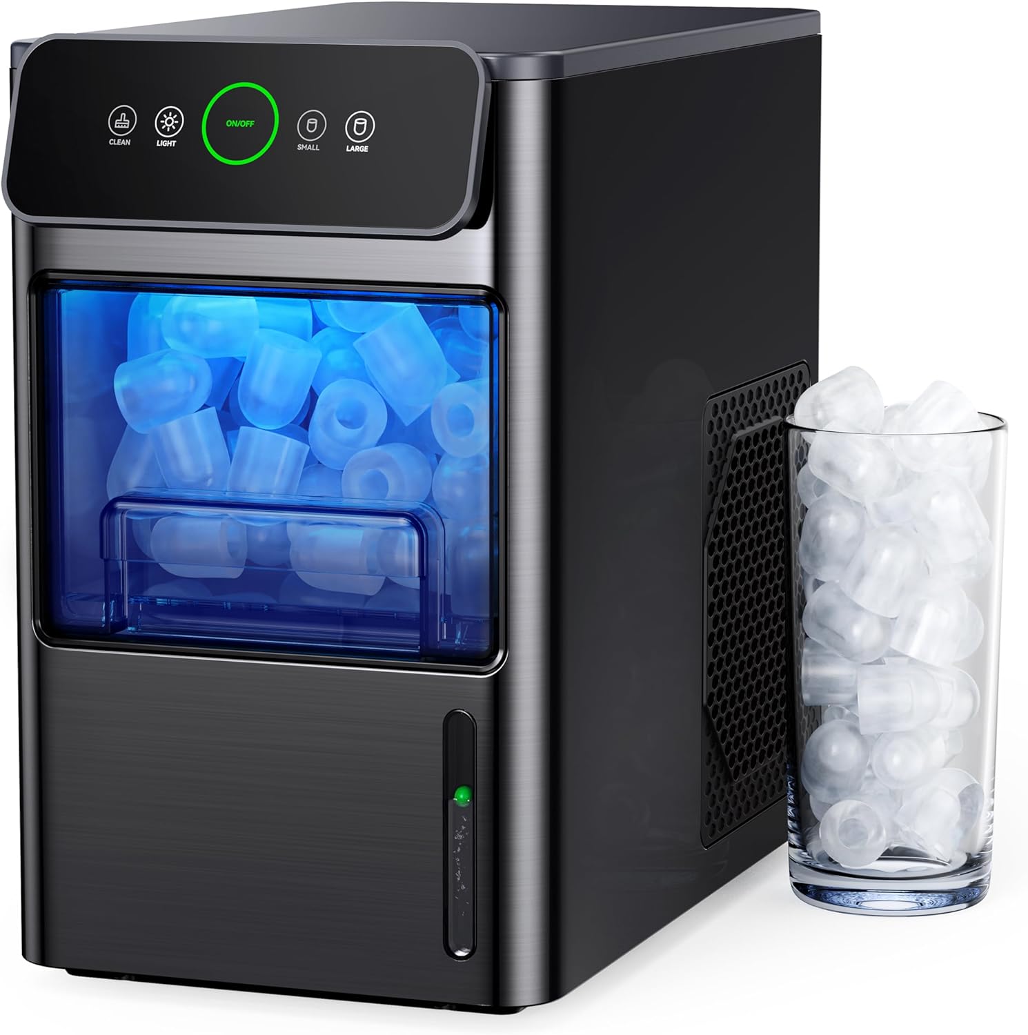 Silonn Ice Maker Coutertop Machine - Portable Ice Cube Maker, 2.6lbs Ice Basket with Bullet Ice in 6 Mins, Visible Water Level Window and Scoop, Stainless Steel, Ideal for Kitchen, Office, Camping
